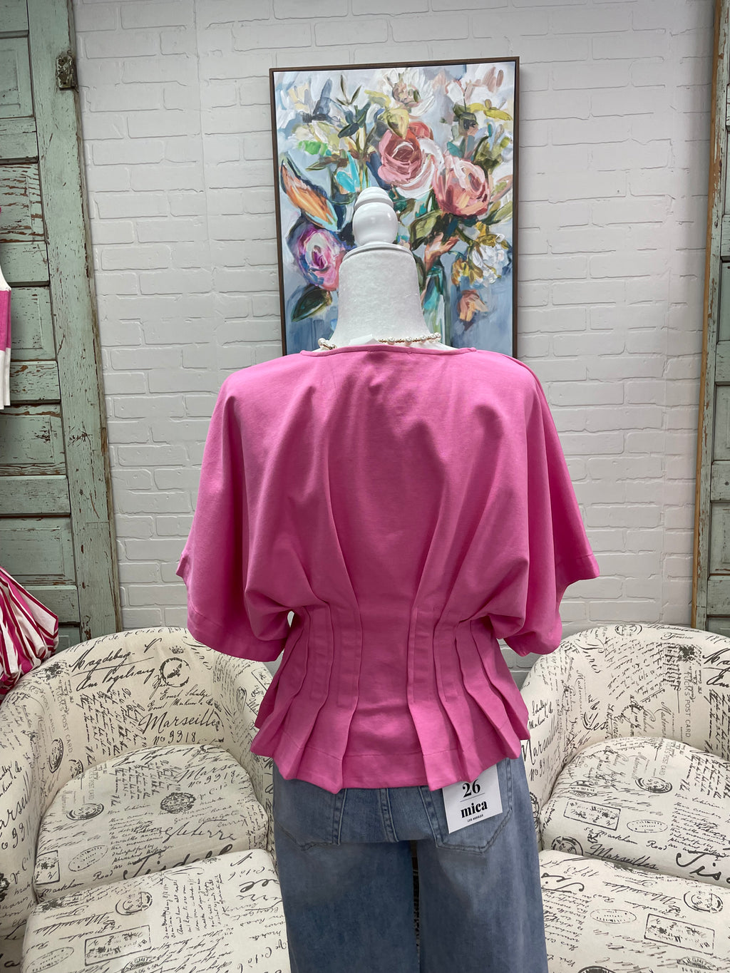 Pink Pleated Dolman Top