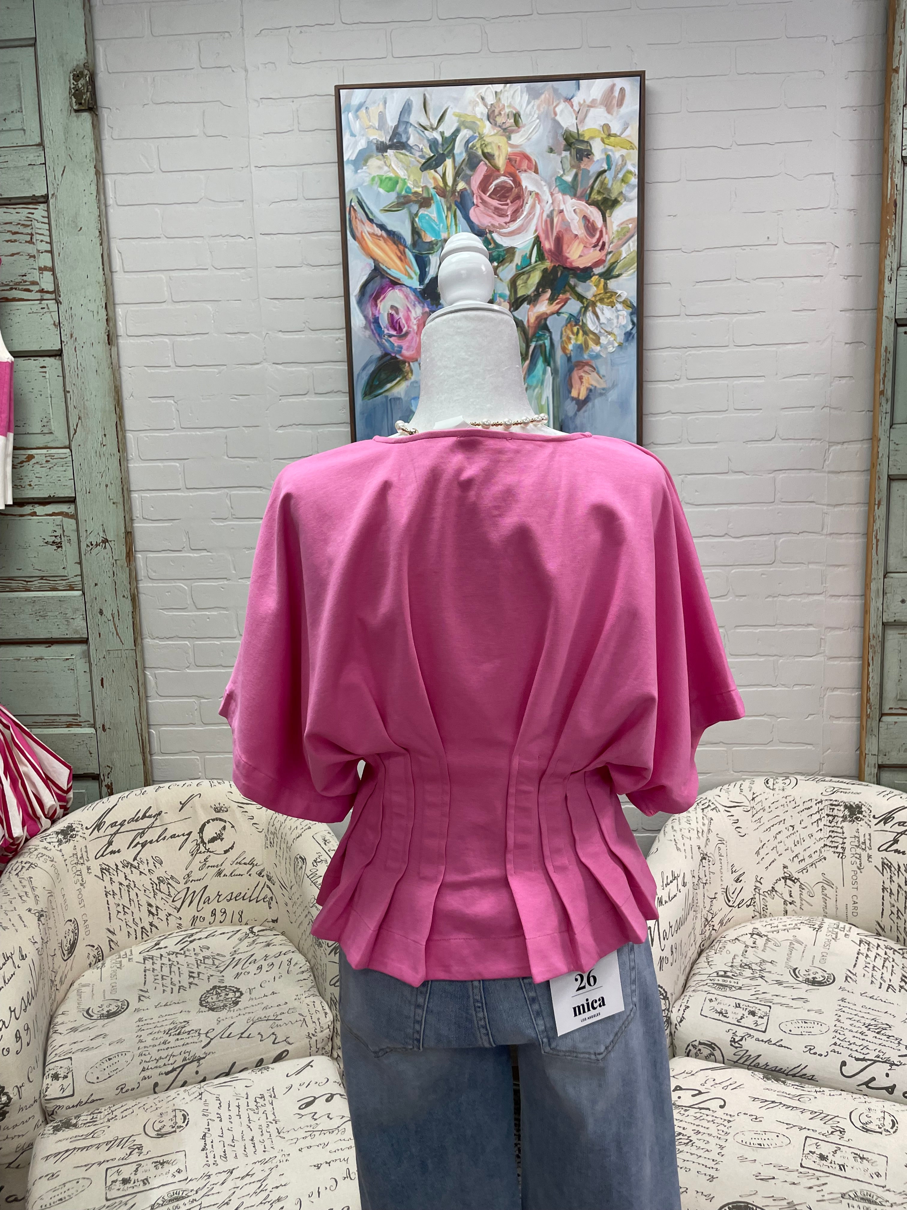 Pink Pleated Dolman Top