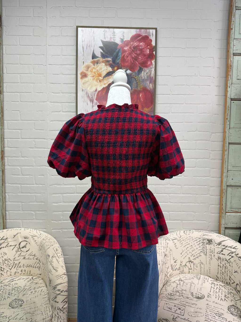 Red Plaid Peplum Top