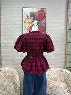 Red Plaid Peplum Top