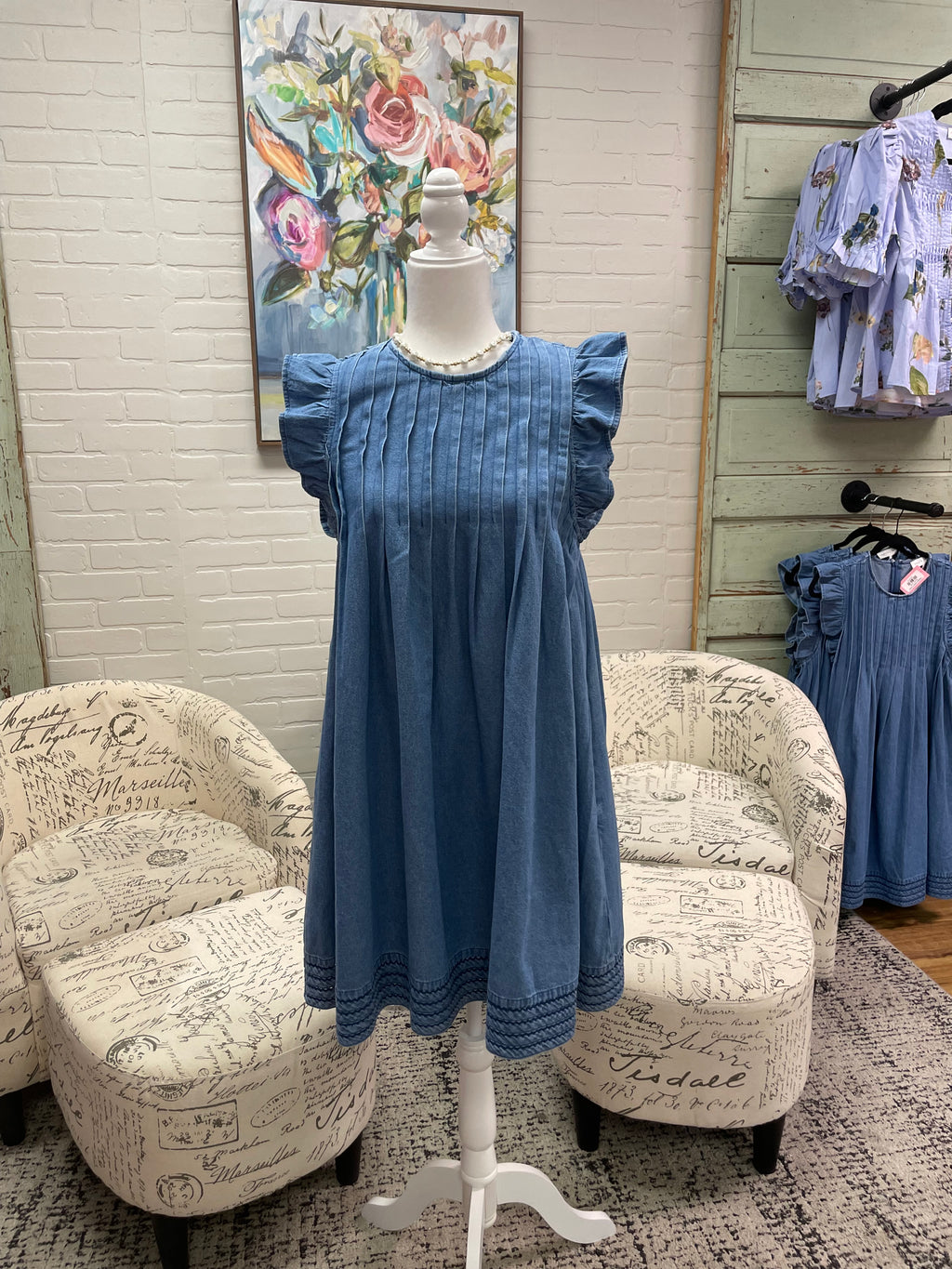 Pleated Denim Dress