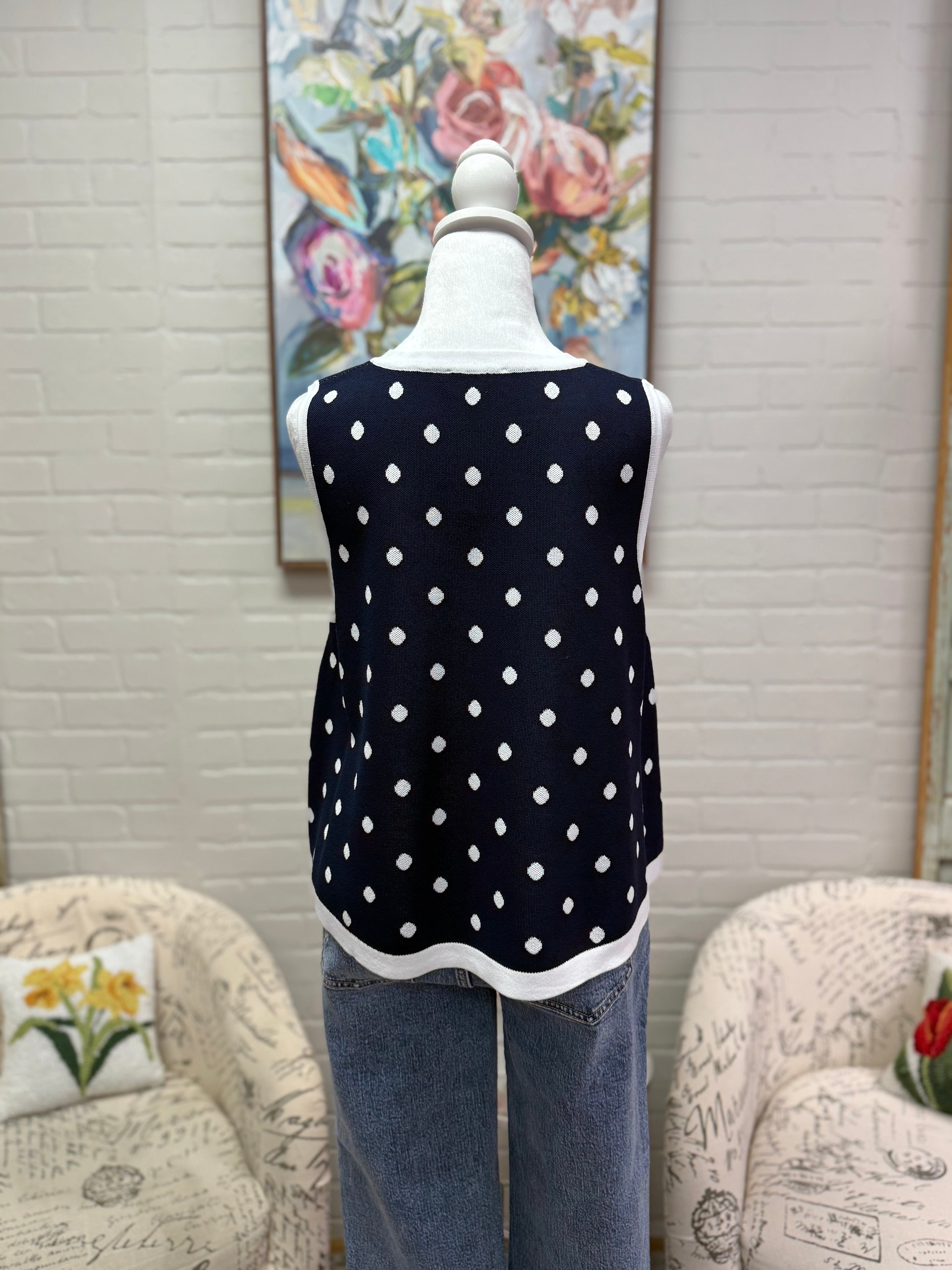 Navy Polka Dot Sleeveless Top