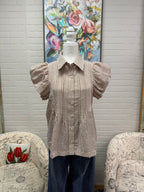 Taupe Gingham Pintuck Blouse