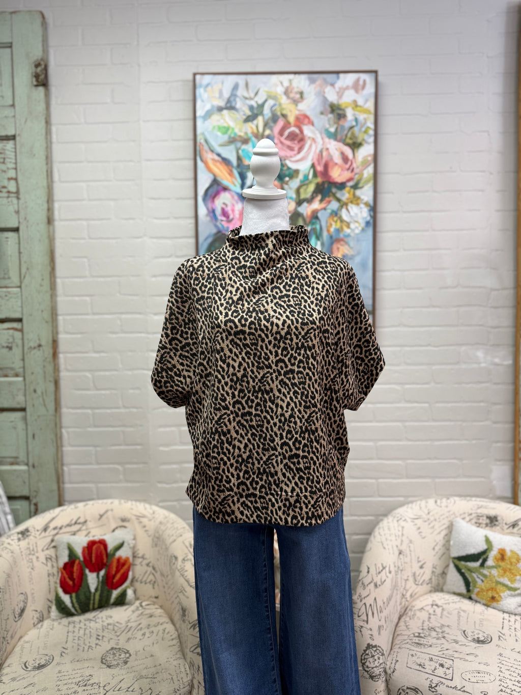 Leopard Mock Neck Dolman