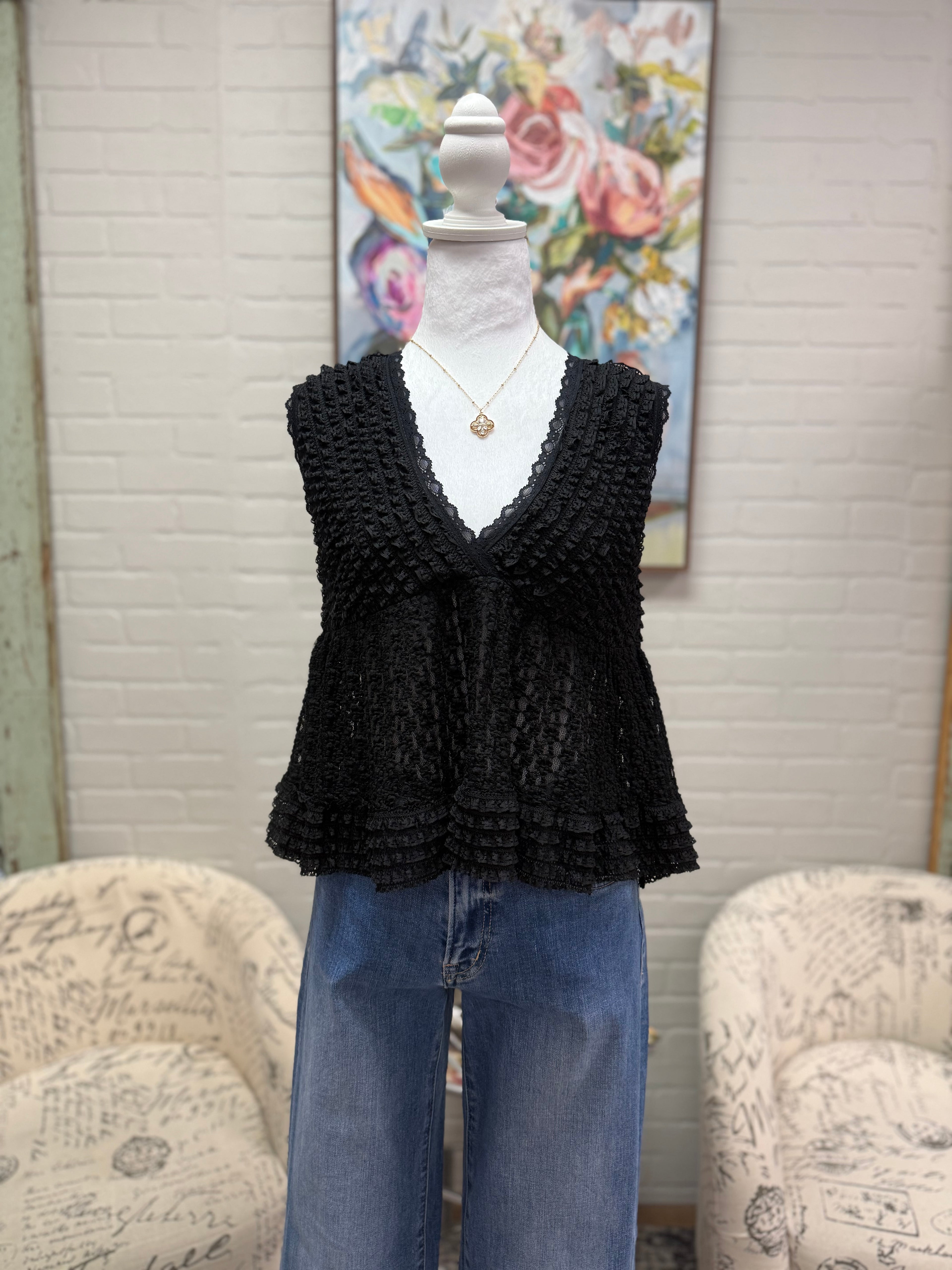 Black Sleeveless V-Neck