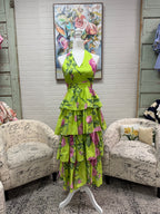 Chartreuse Floral Midi Dress