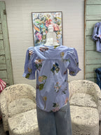 Blue Floral Pintuck Blouse