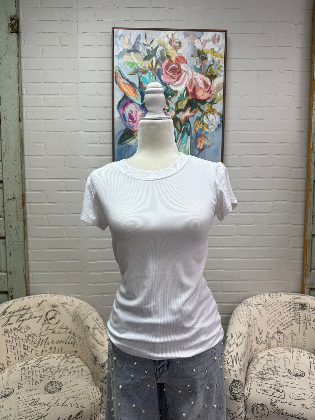 Off White Ribbed Tee