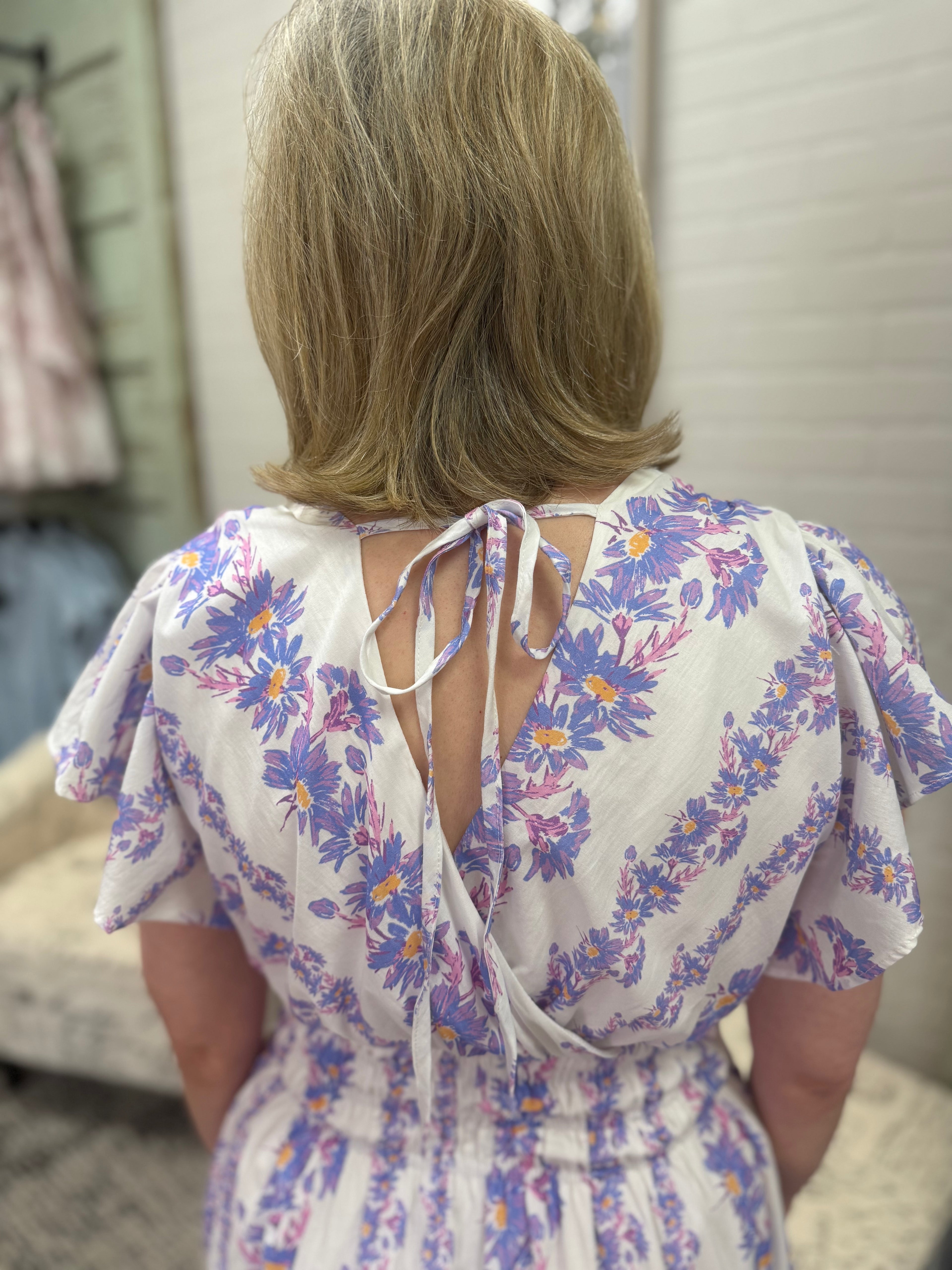 Lavender Floral V-Neck Dress