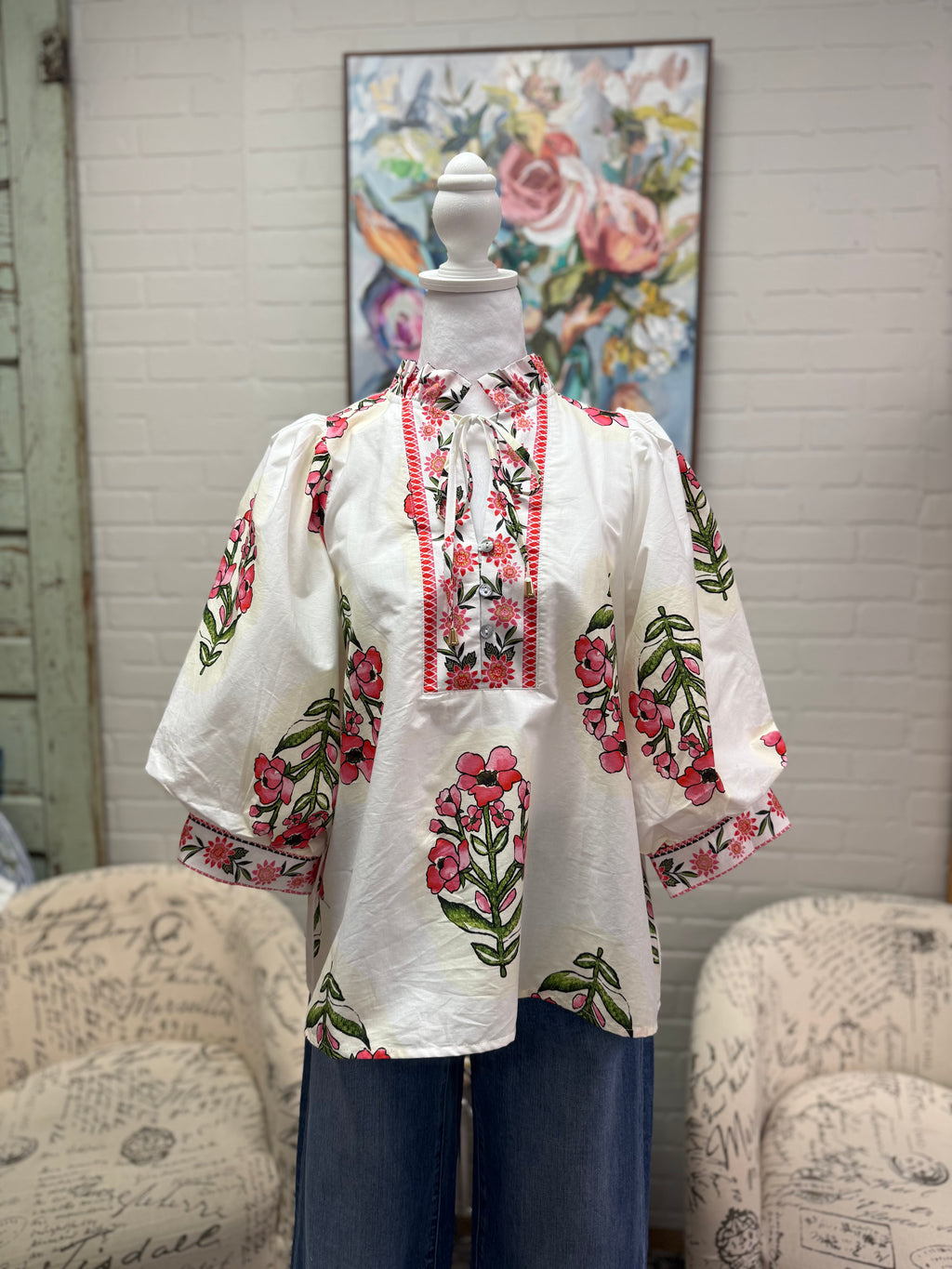Cream Floral Blouse