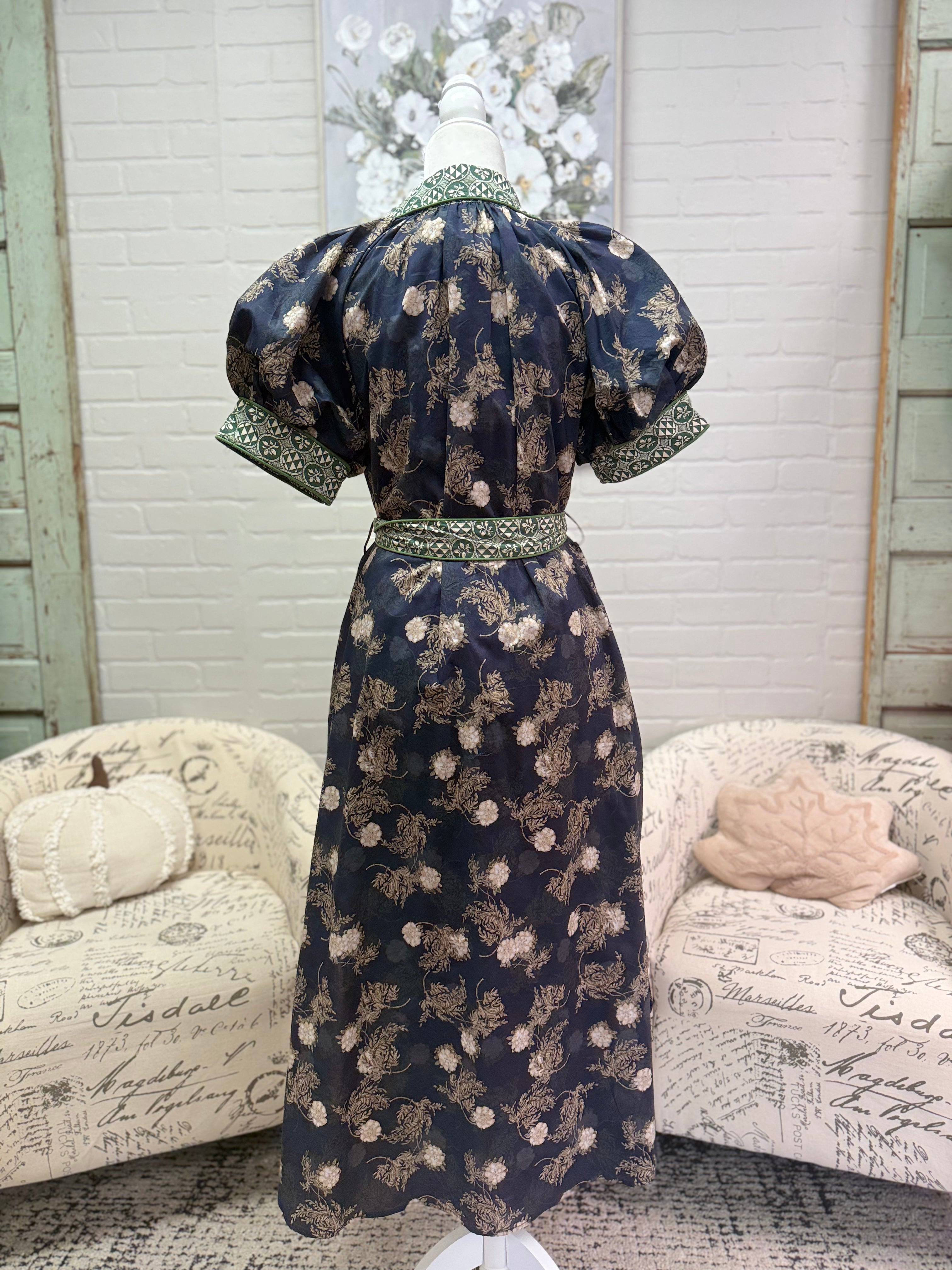 Navy & Green Floral Dress