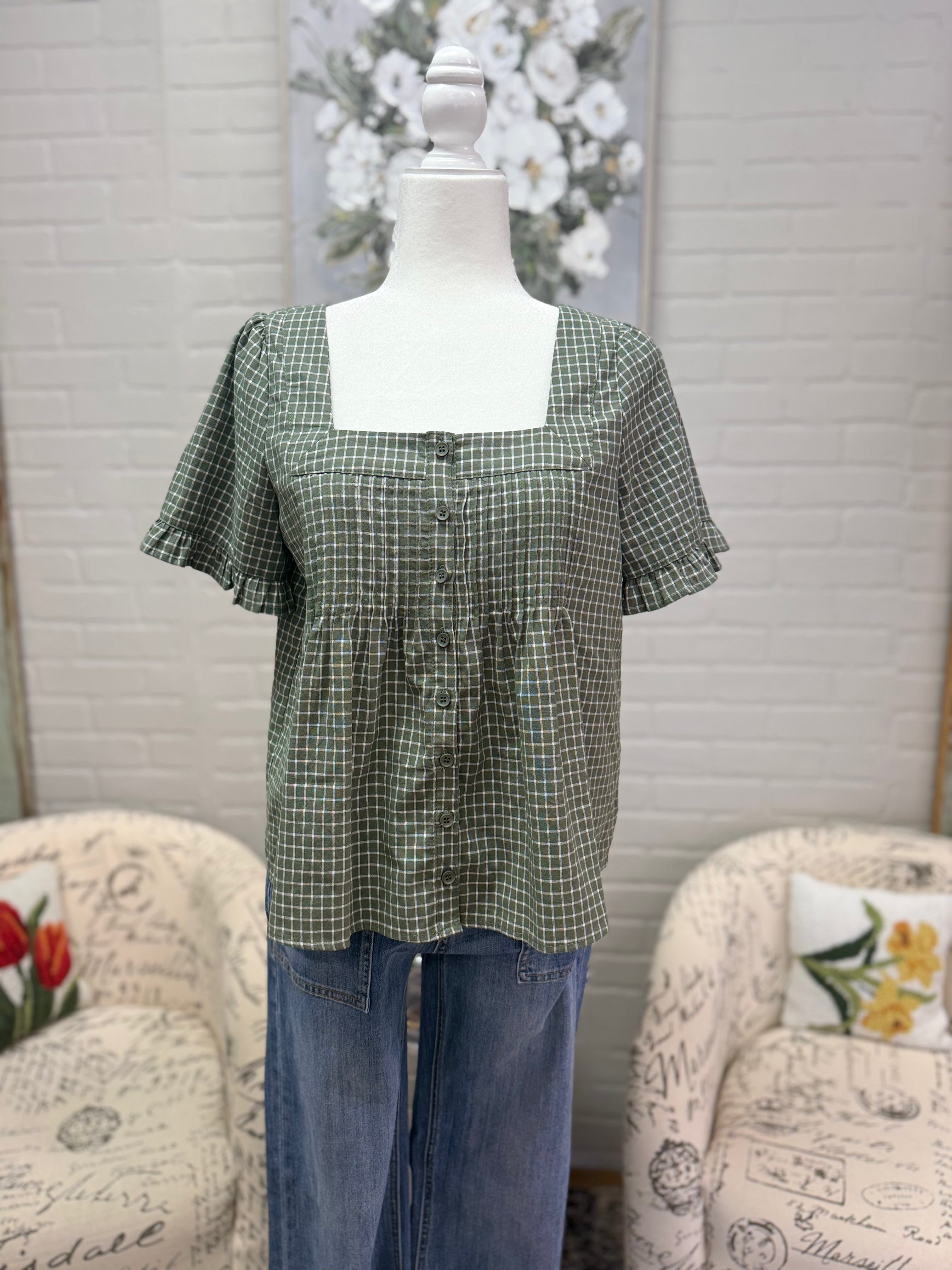 Green Plaid Blouse