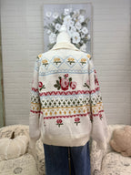 Cream Floral Collared Sweater