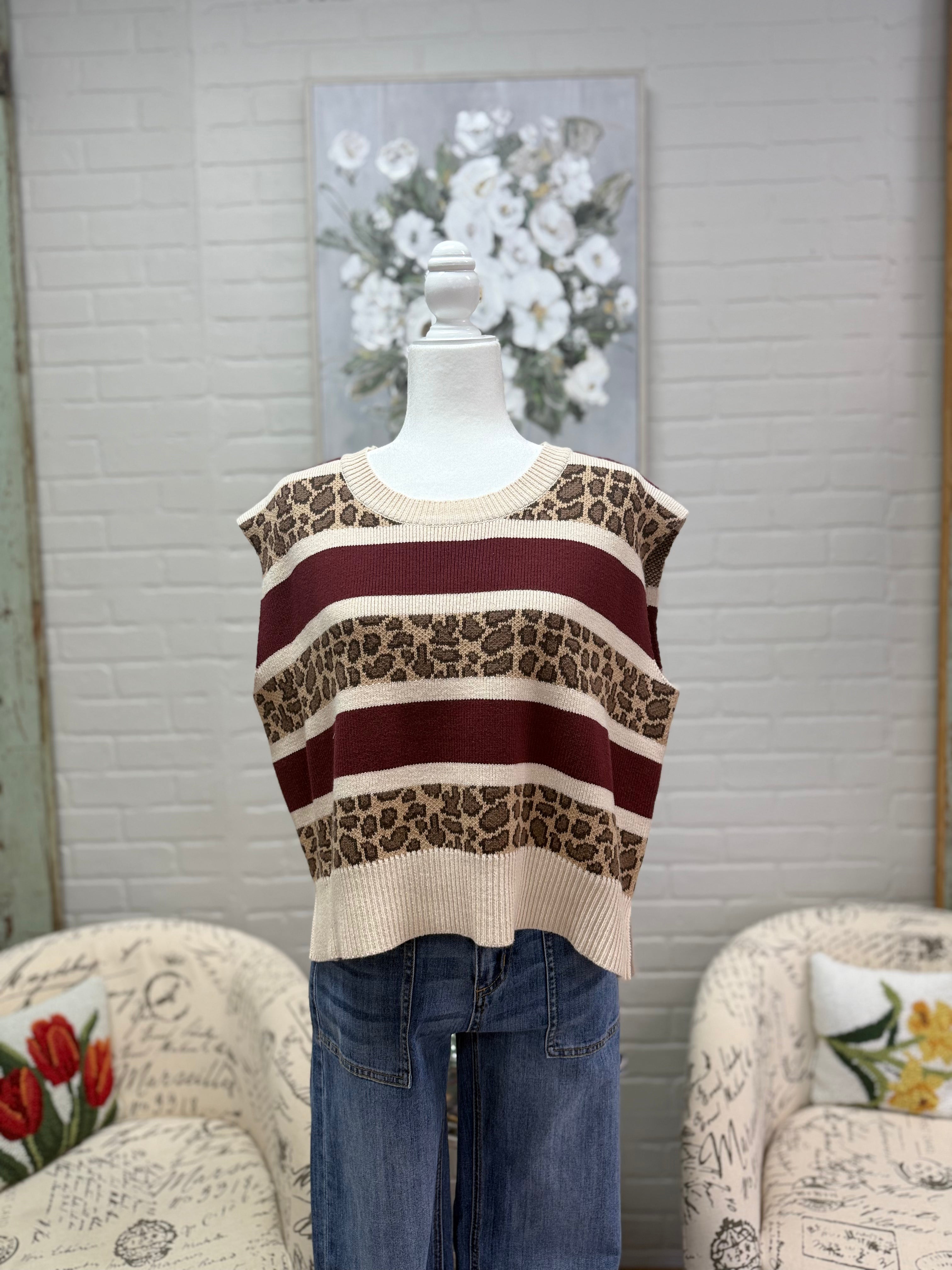 Leopard Striped Sleeveless Pullover