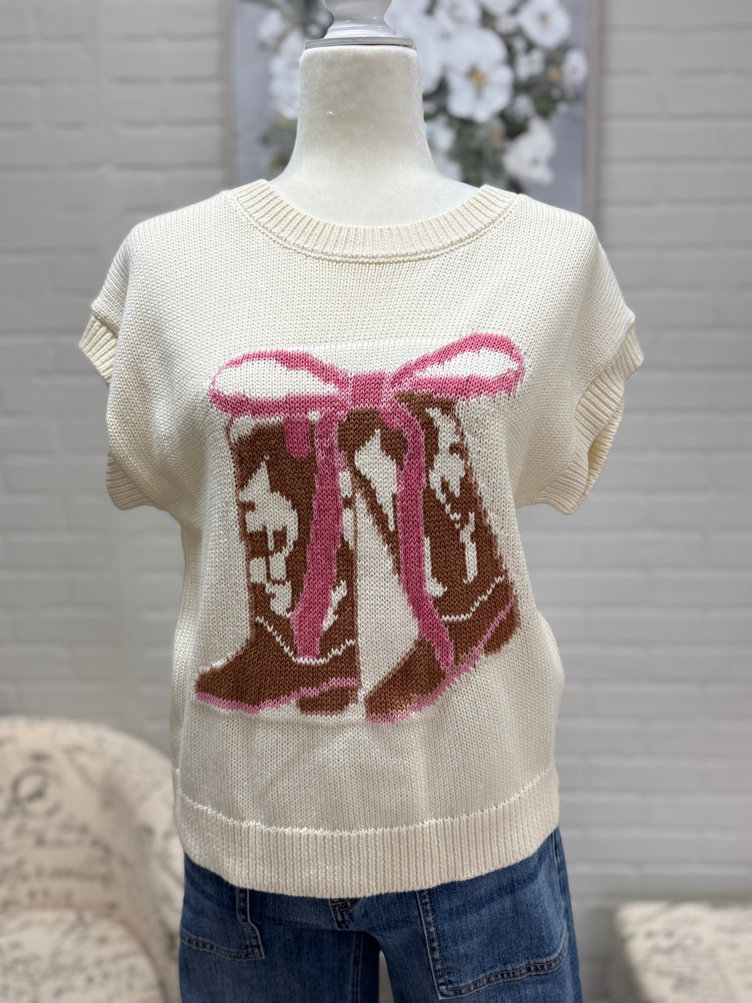 Cream Boots & Bows Sweater