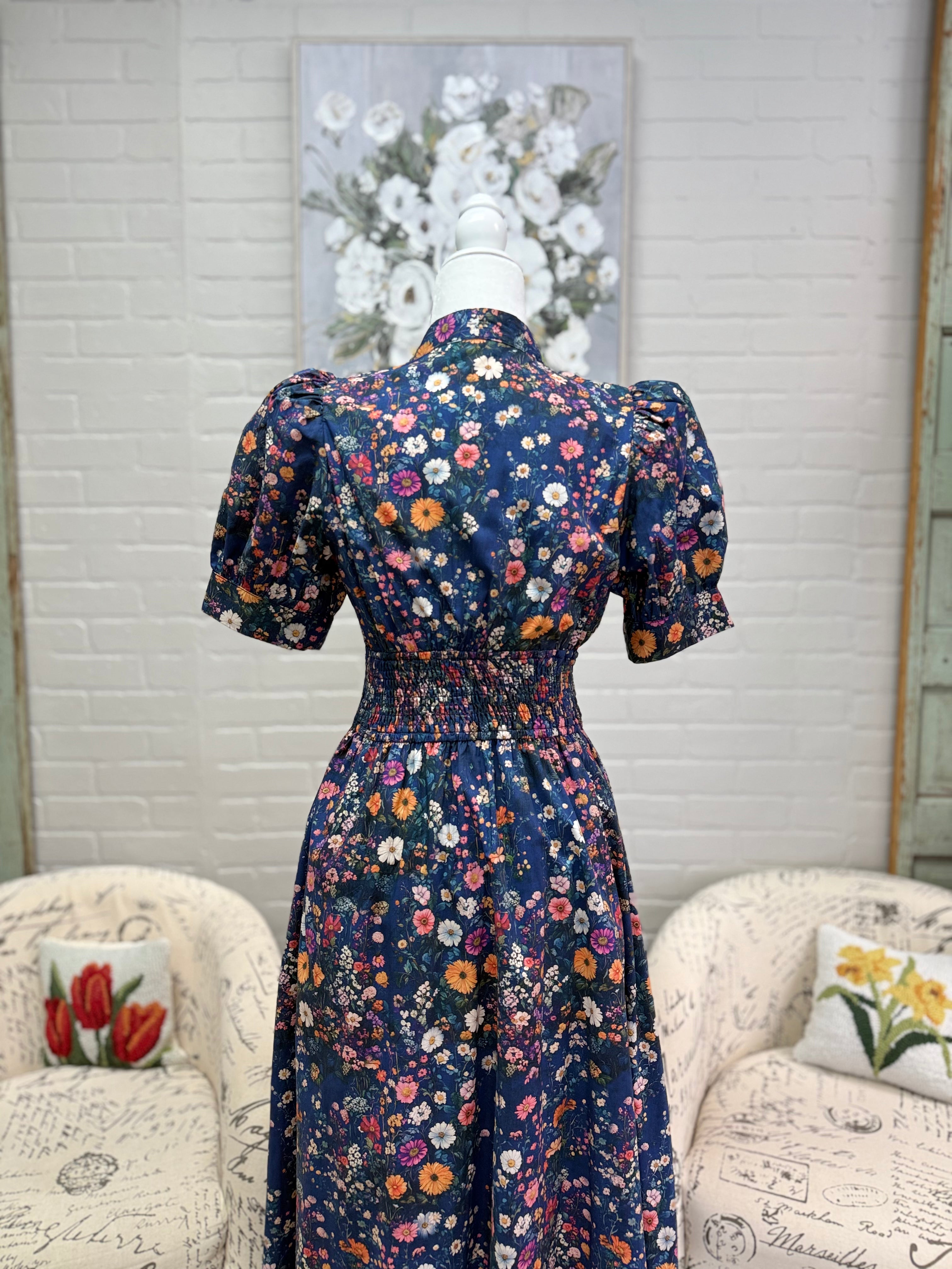 Navy Floral Midi Dress