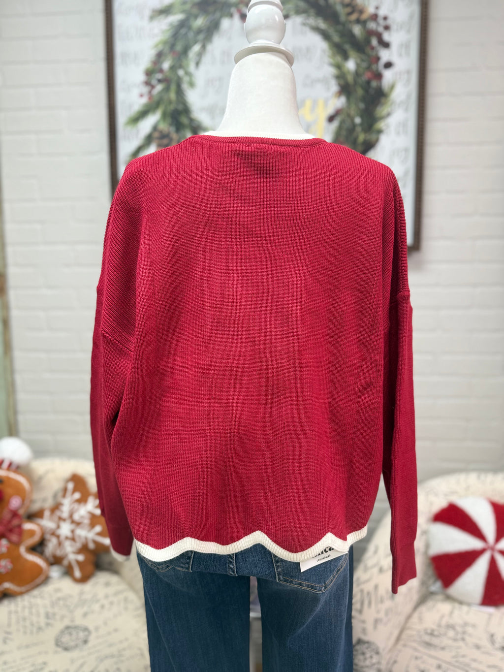 Crimson Contrast Trim Sweater