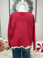 Crimson Contrast Trim Sweater