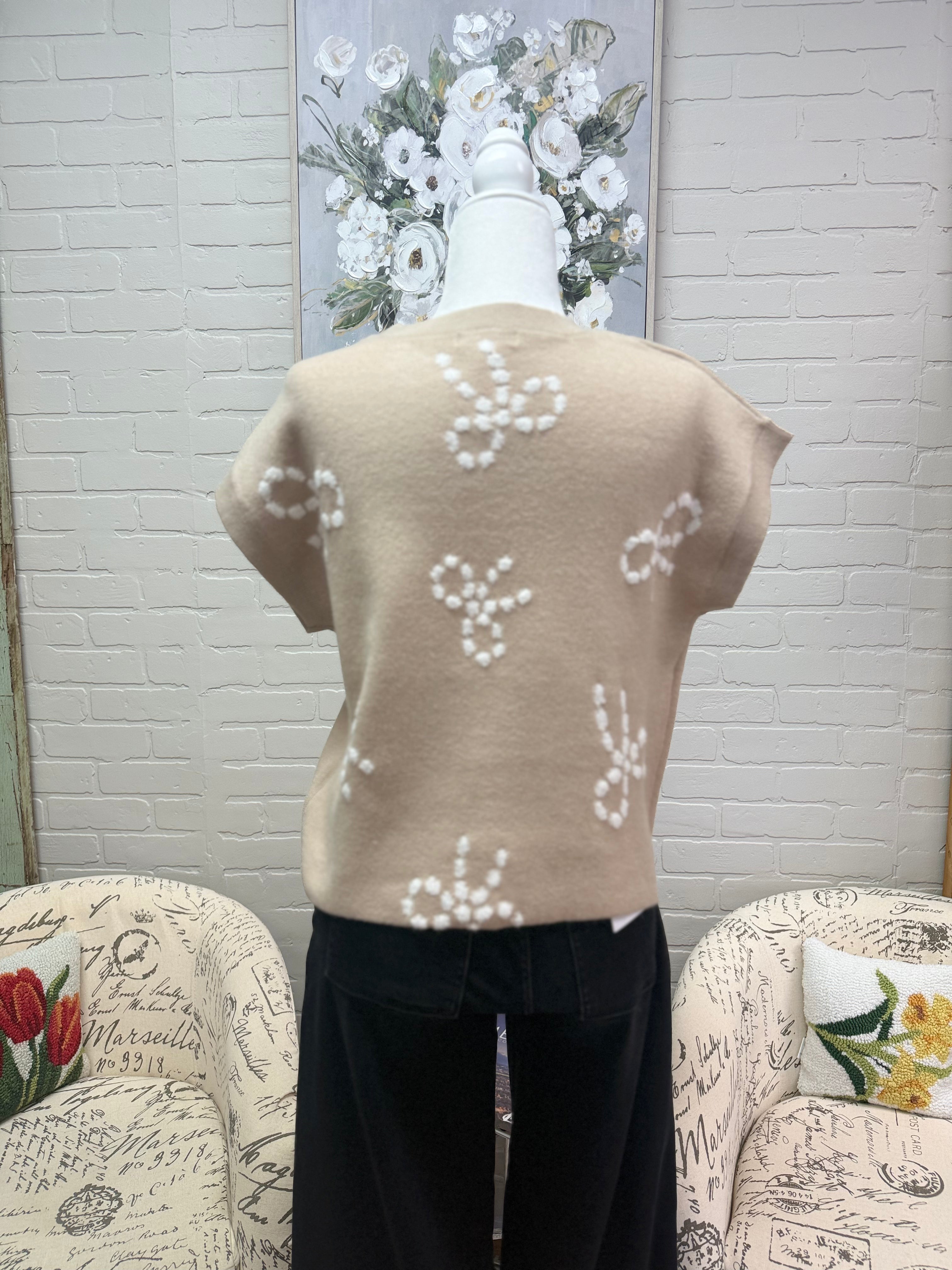 Taupe Bow Sleeveless Sweater