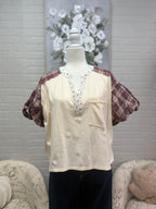 Berry Plaid Puff Sleeve Top