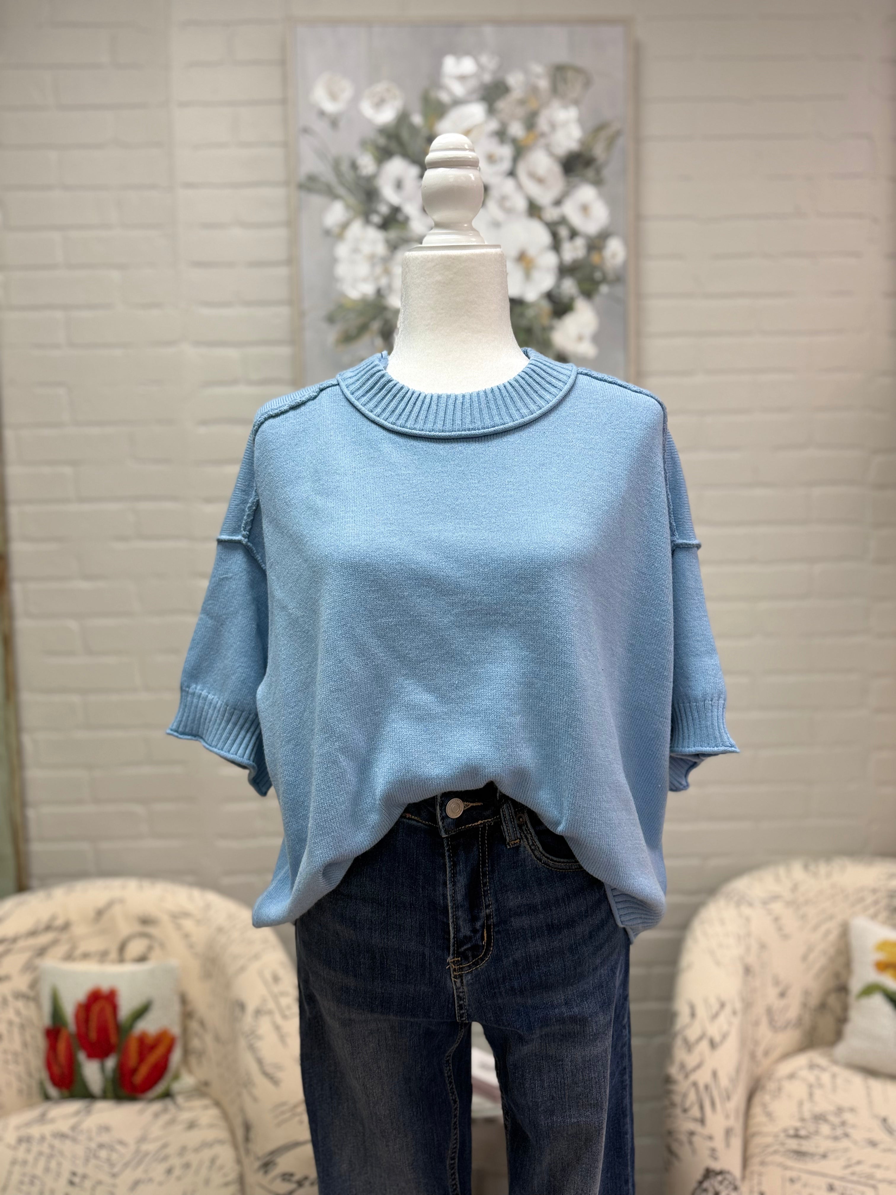 Blue Short Sleeved Sweater