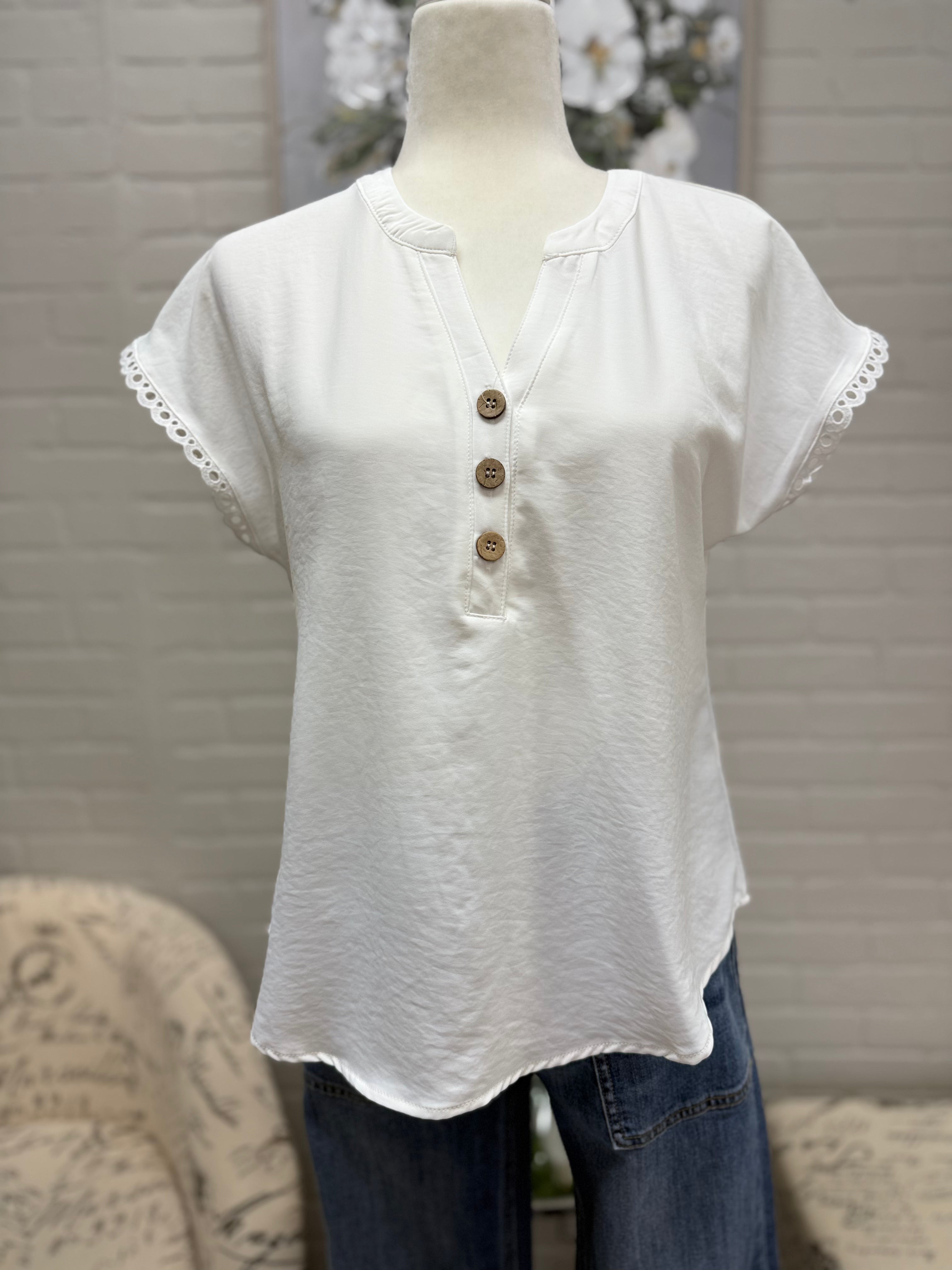 White Scallop Lace Trim Henley