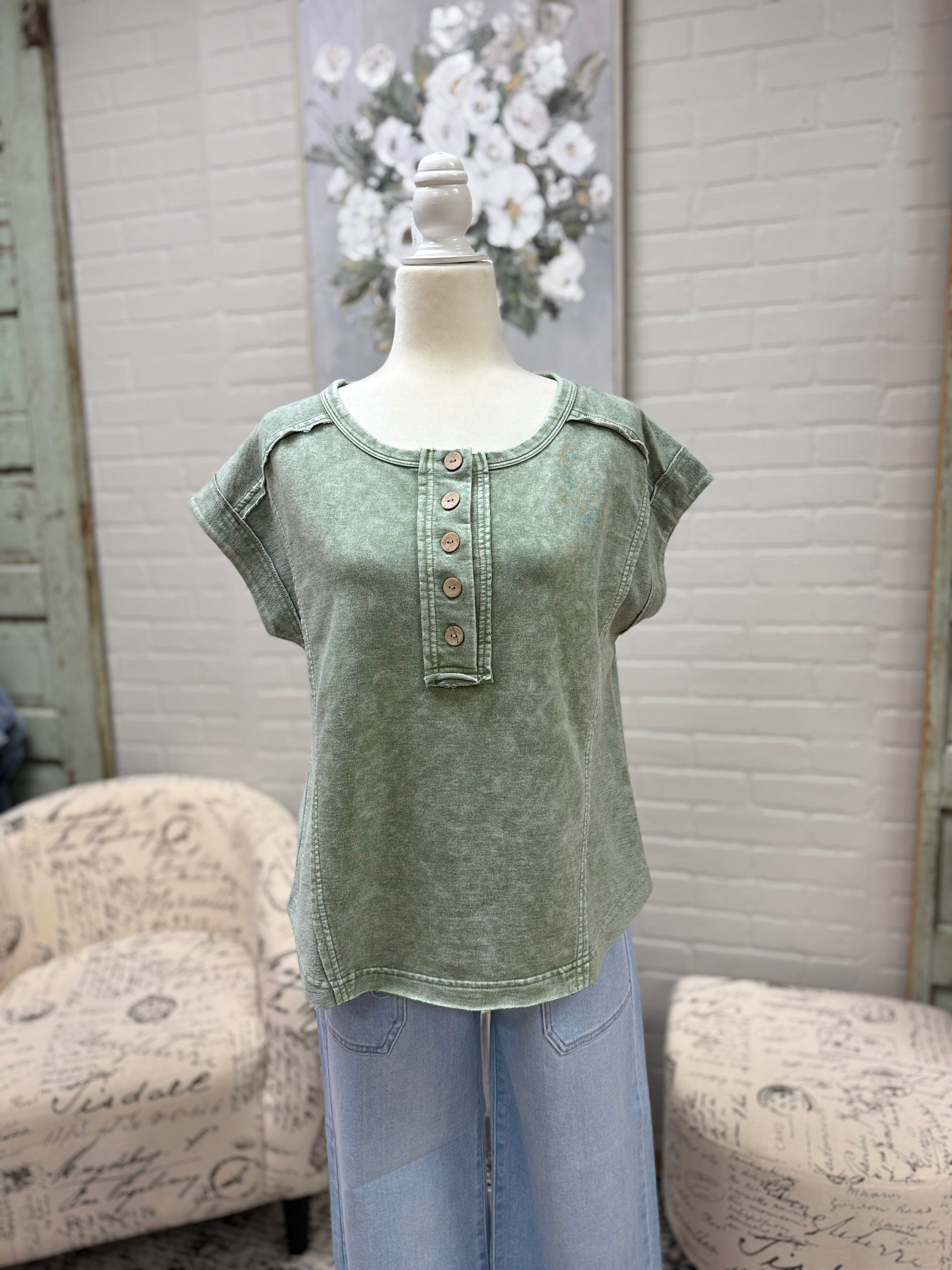 Olive Short Sleeve Henley