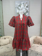 Red Plaid Ruffle Dress