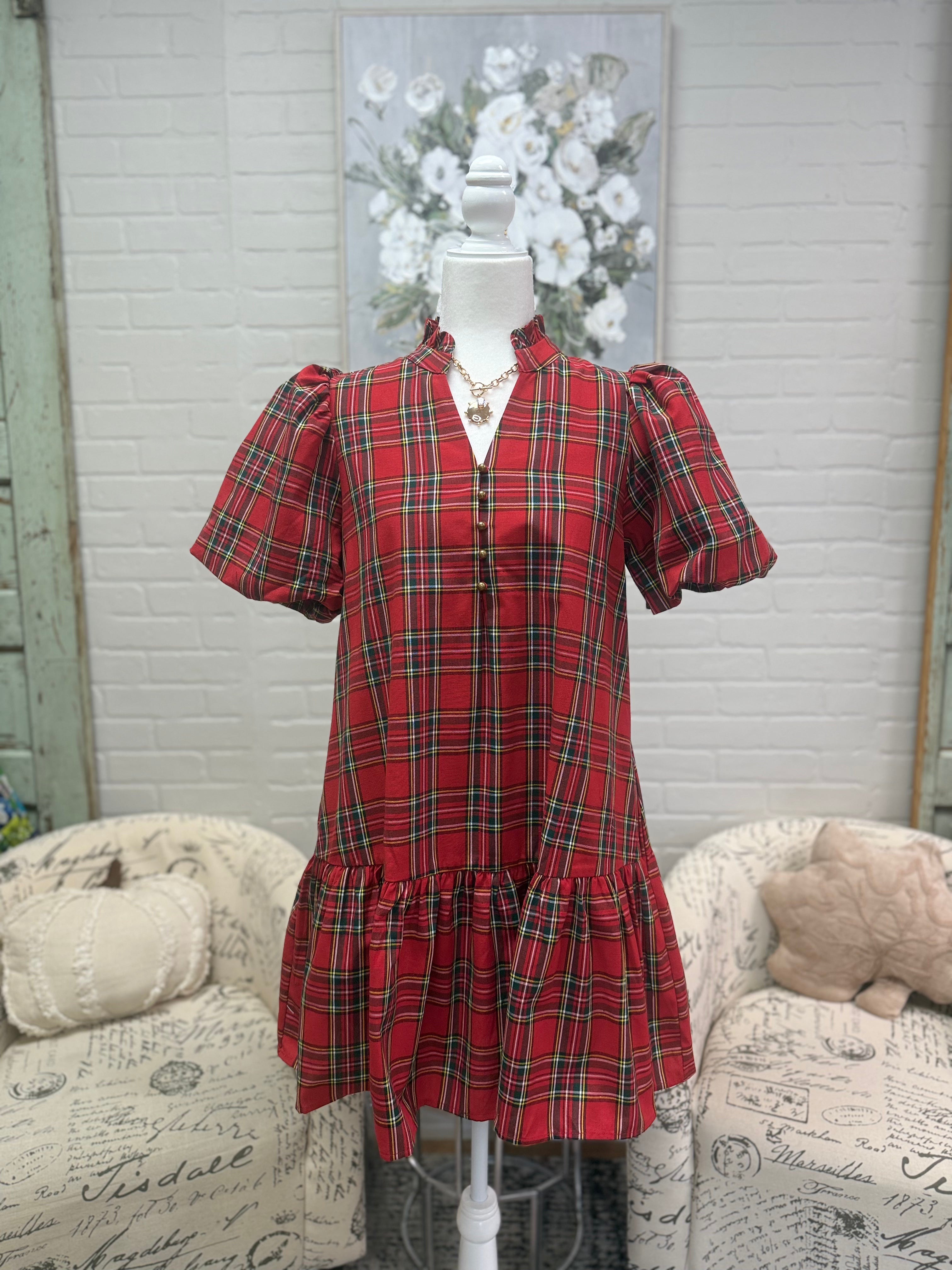 Red Plaid Ruffle Dress