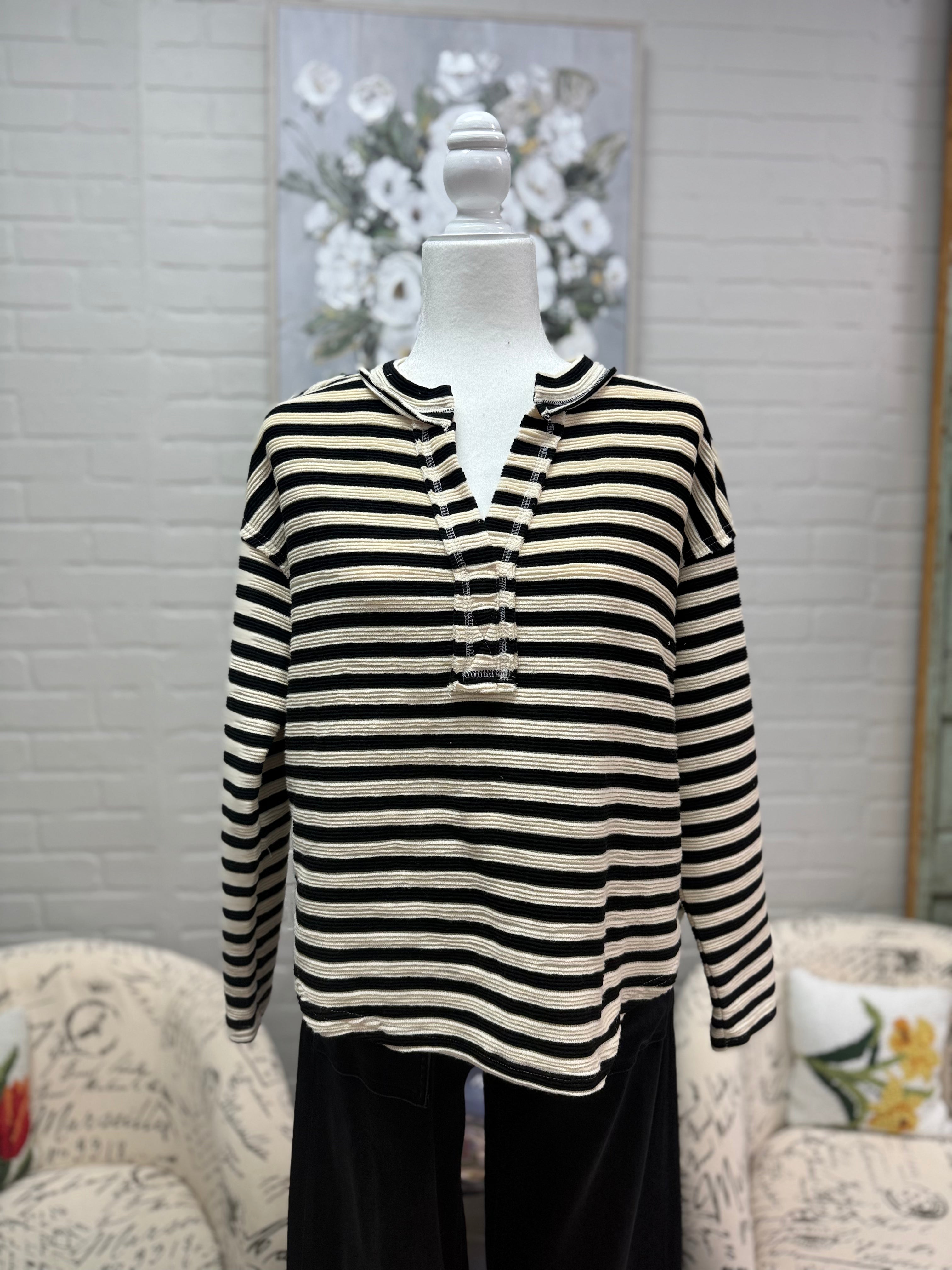 Textured Striped Knit Top