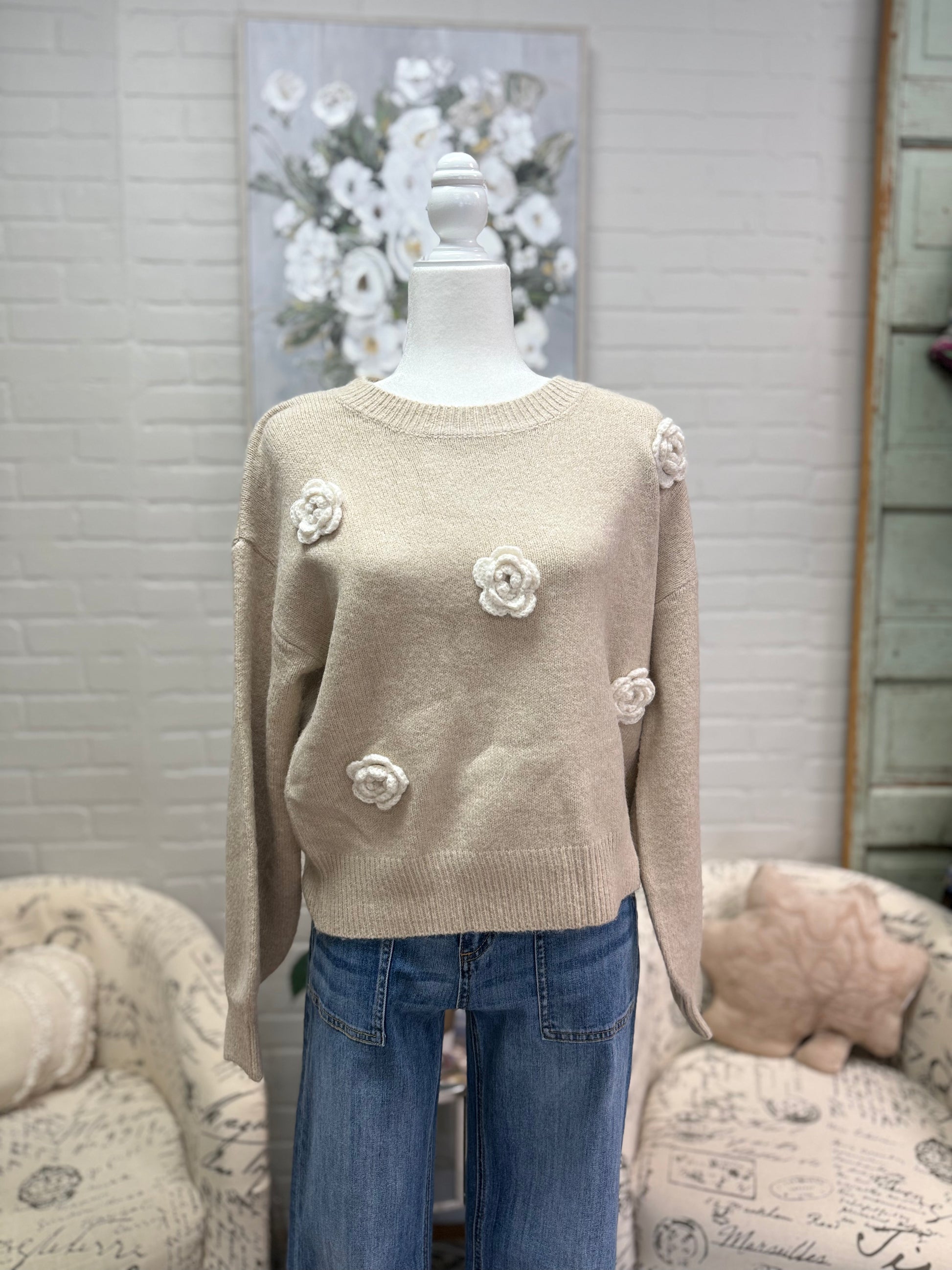 Taupe Rosette Sweater
