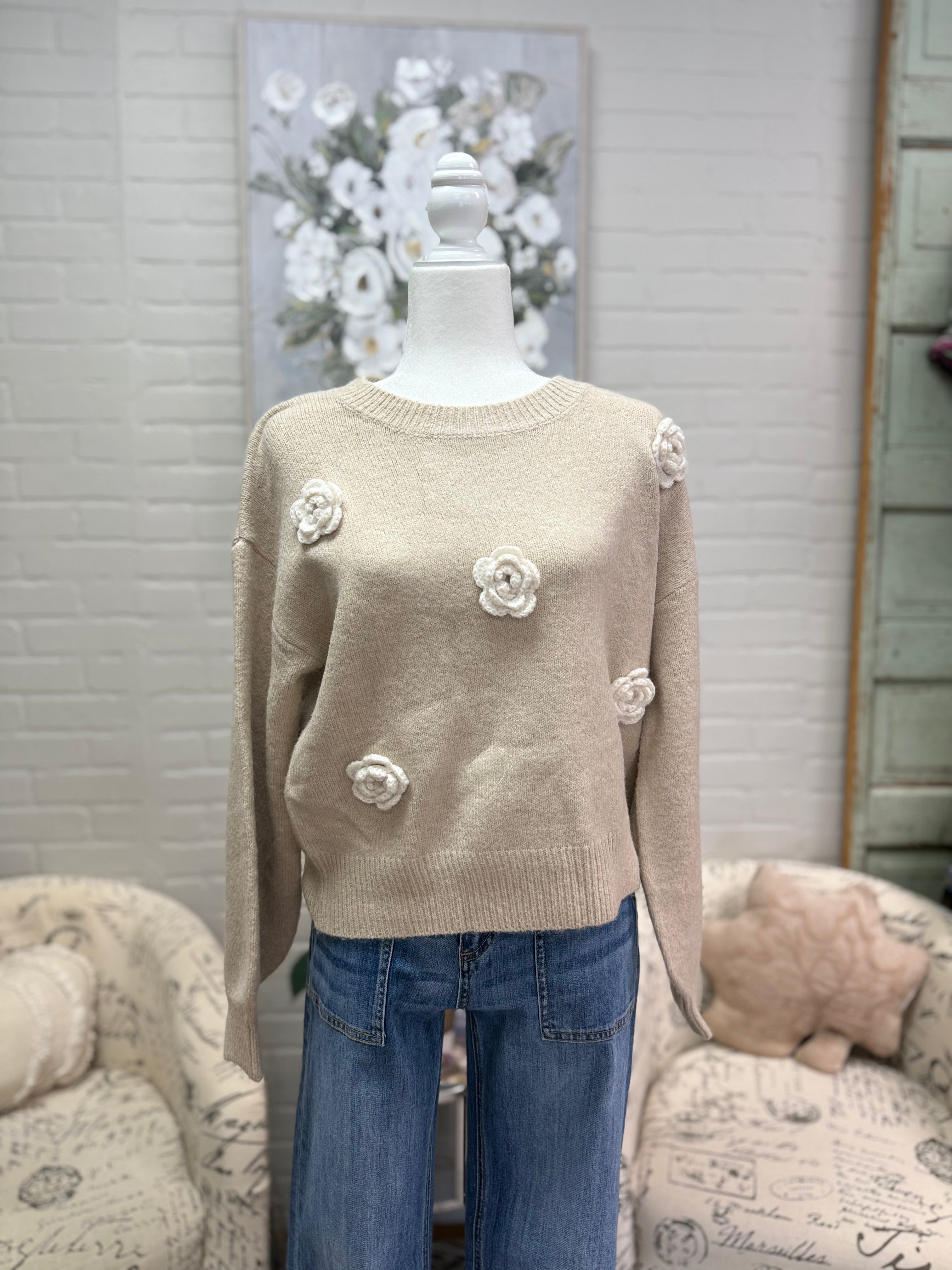 Taupe Rosette Sweater