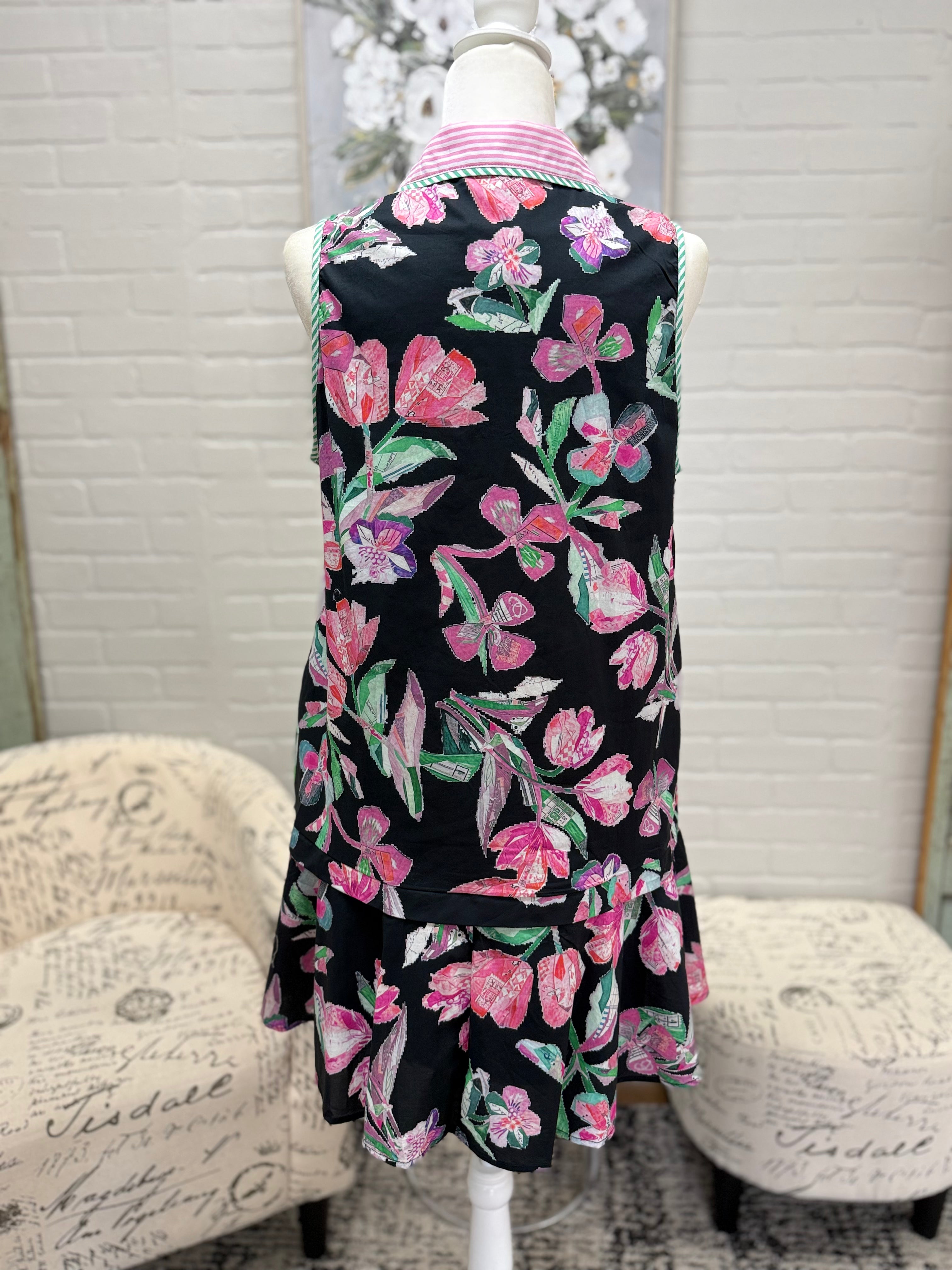 Black Collared Floral Dress