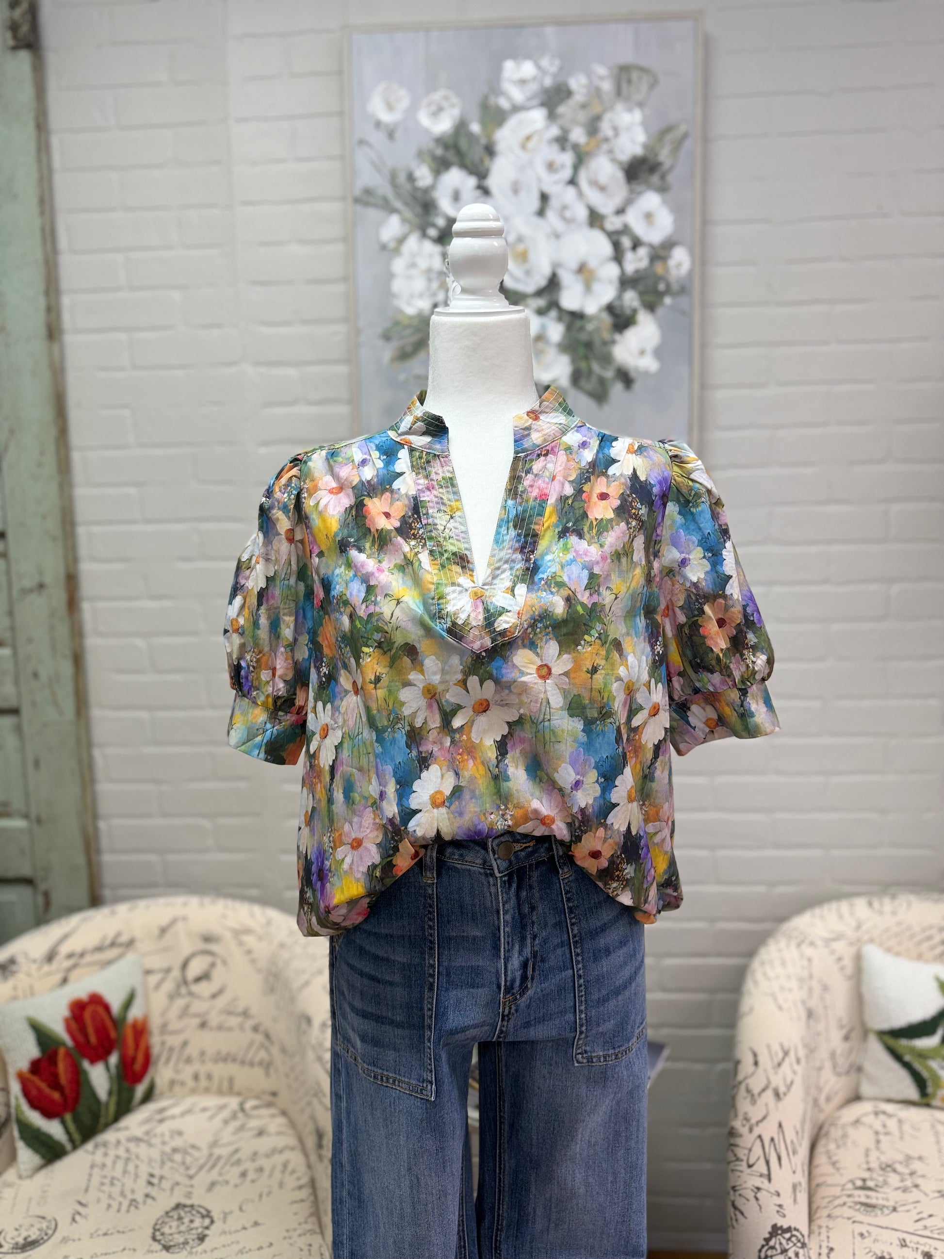 Olive Floral Top