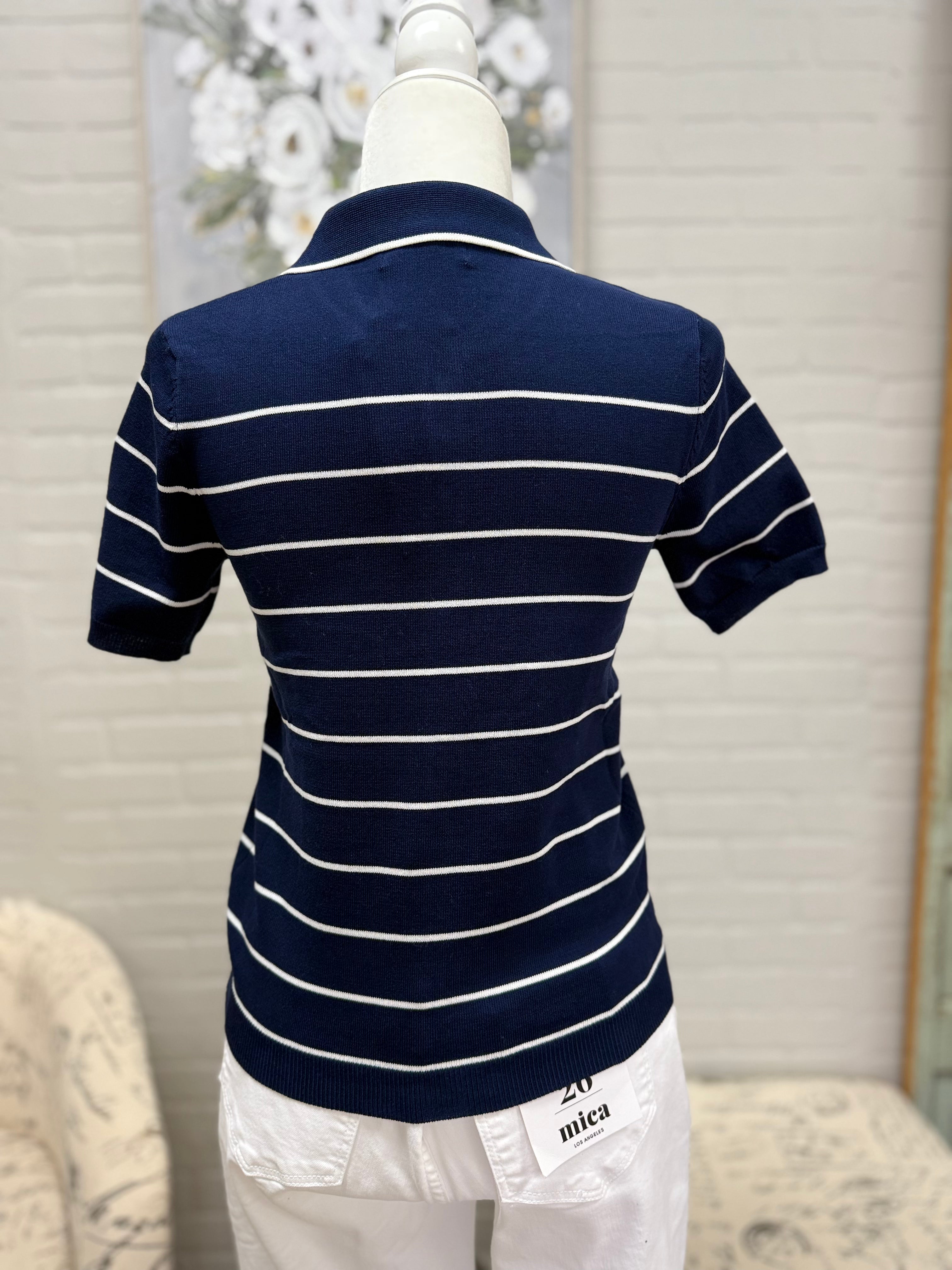 Navy Stripe Knit Polo