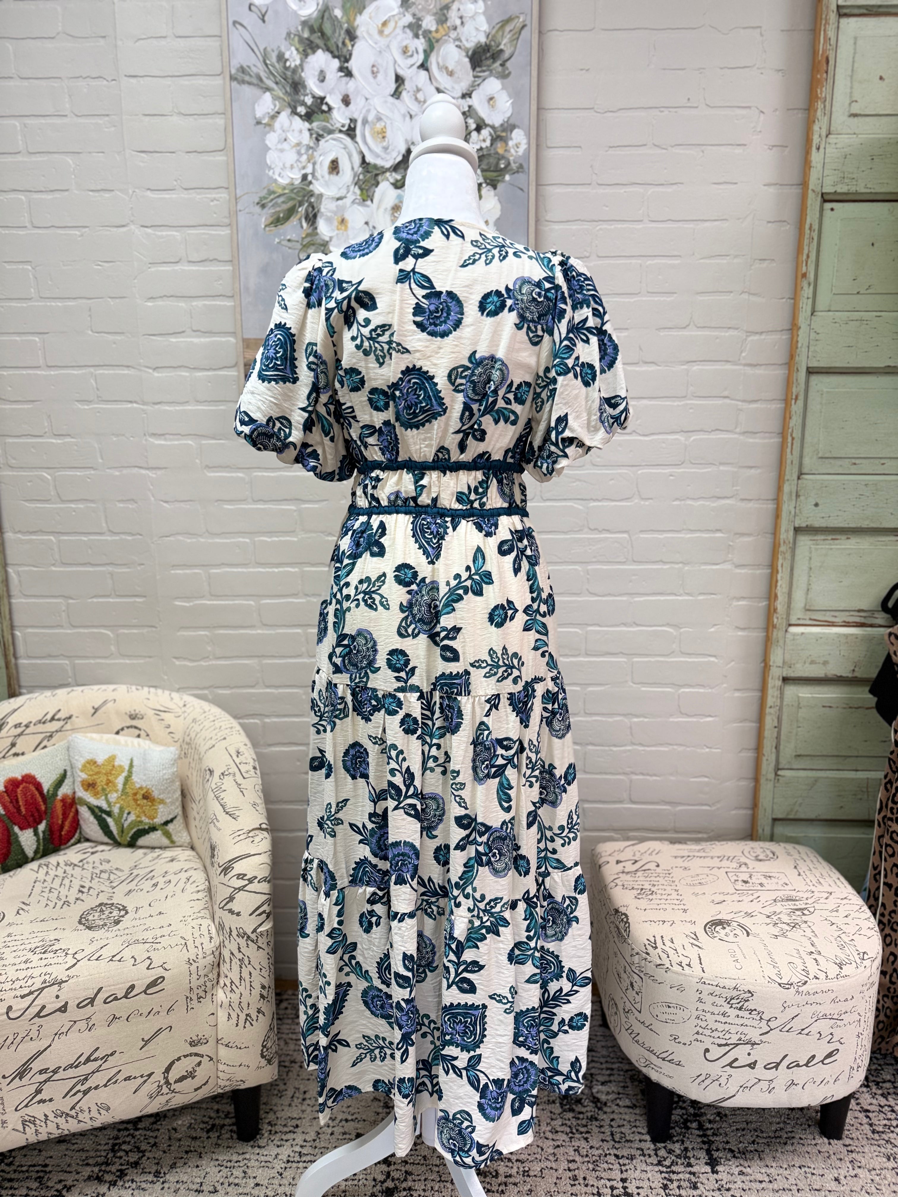 Teal Floral Midi Dress