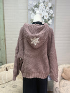 Mocha Crochet Zip-Up Hoodie