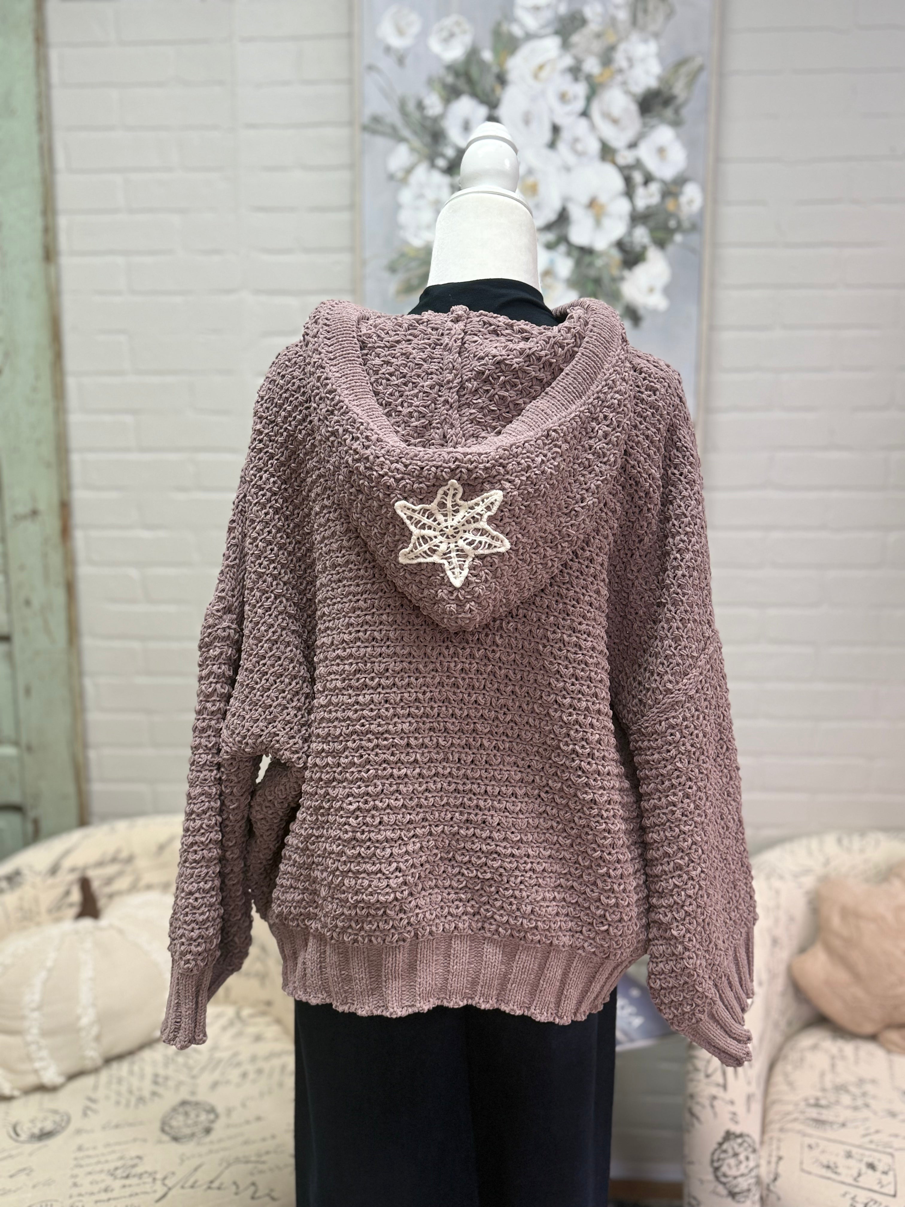 Mocha Crochet Zip-Up Hoodie