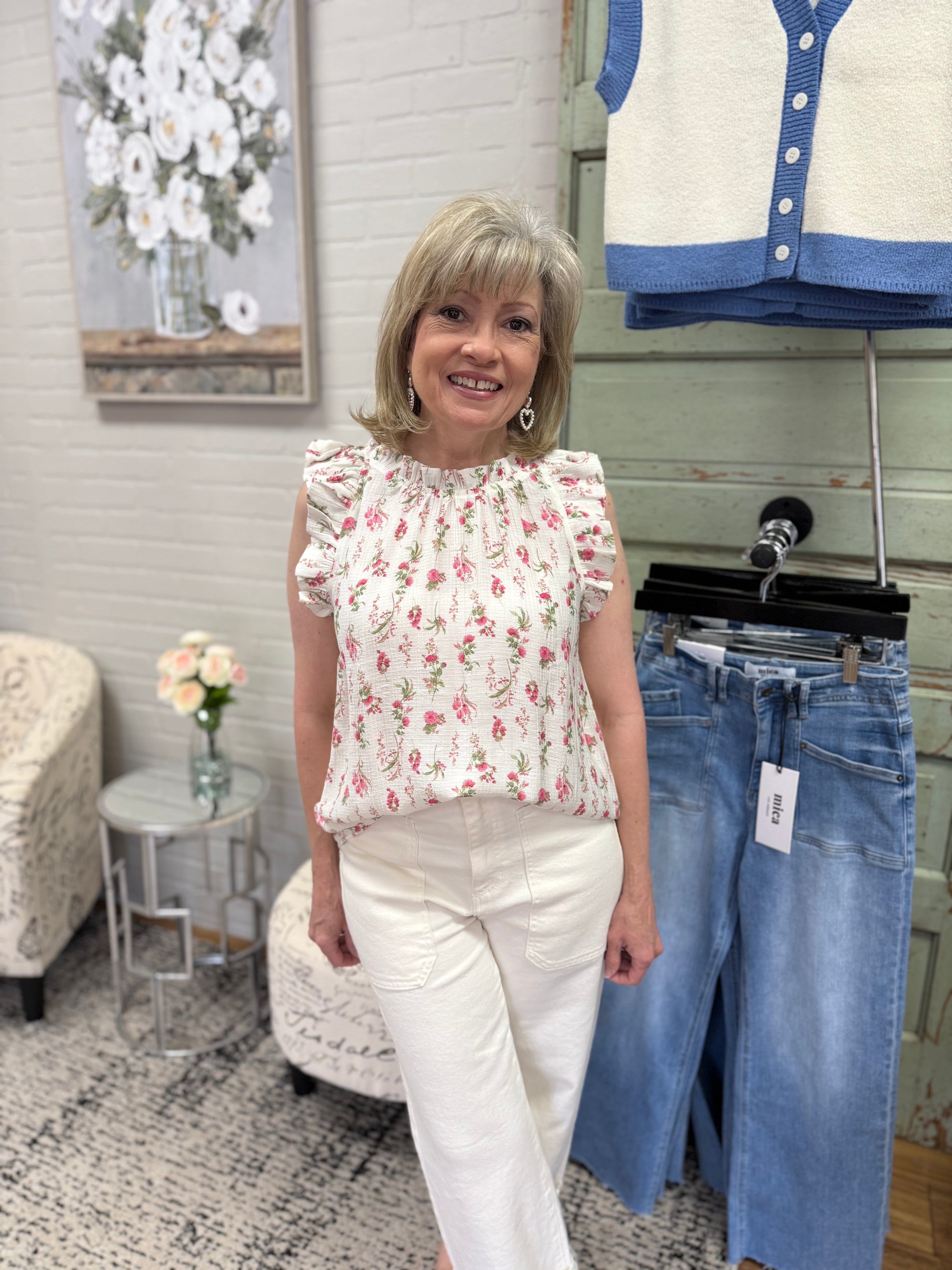 Floral Ruffle Detail Top