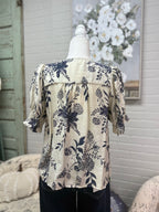 Navy Floral Pintuck Top