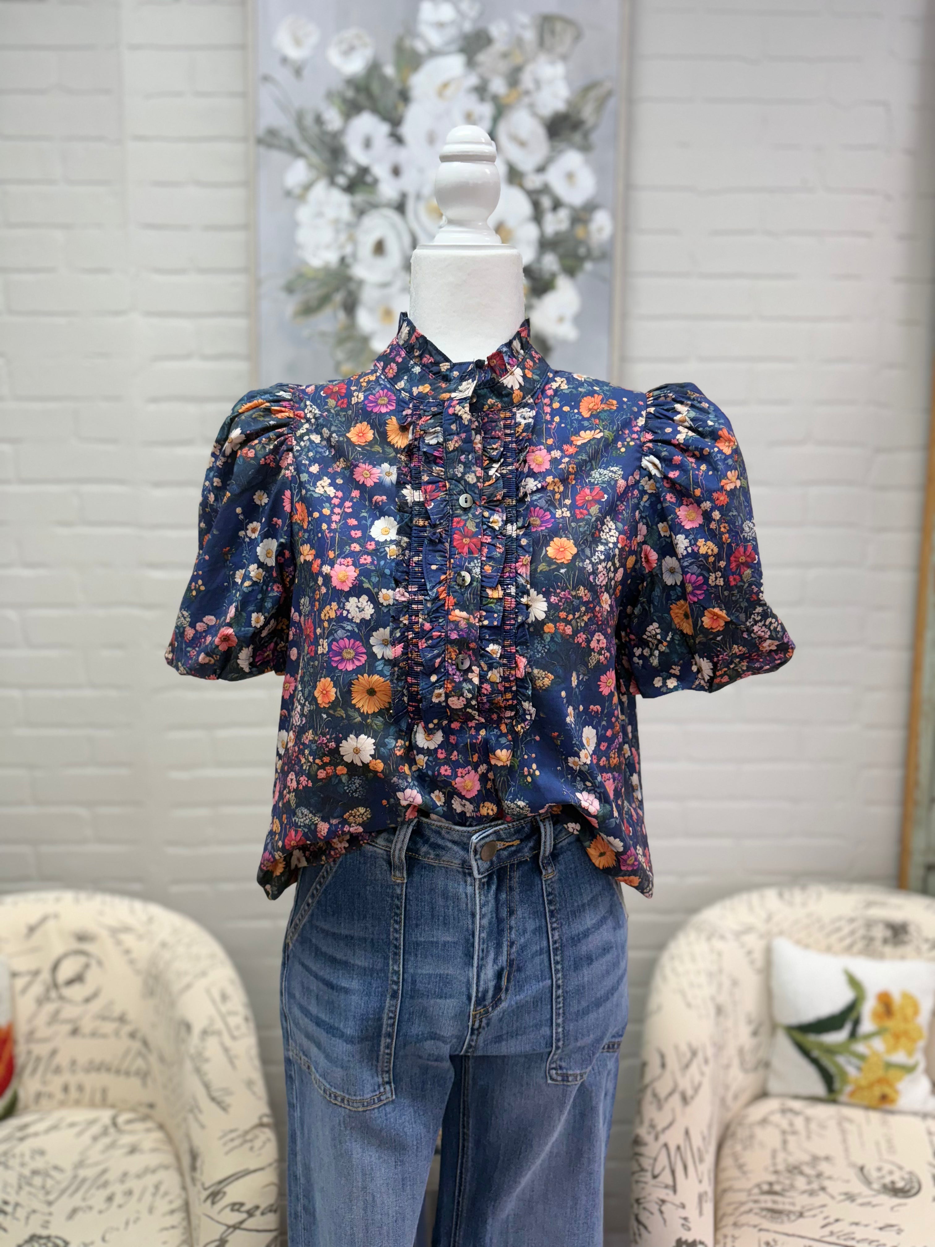 Navy Floral Top