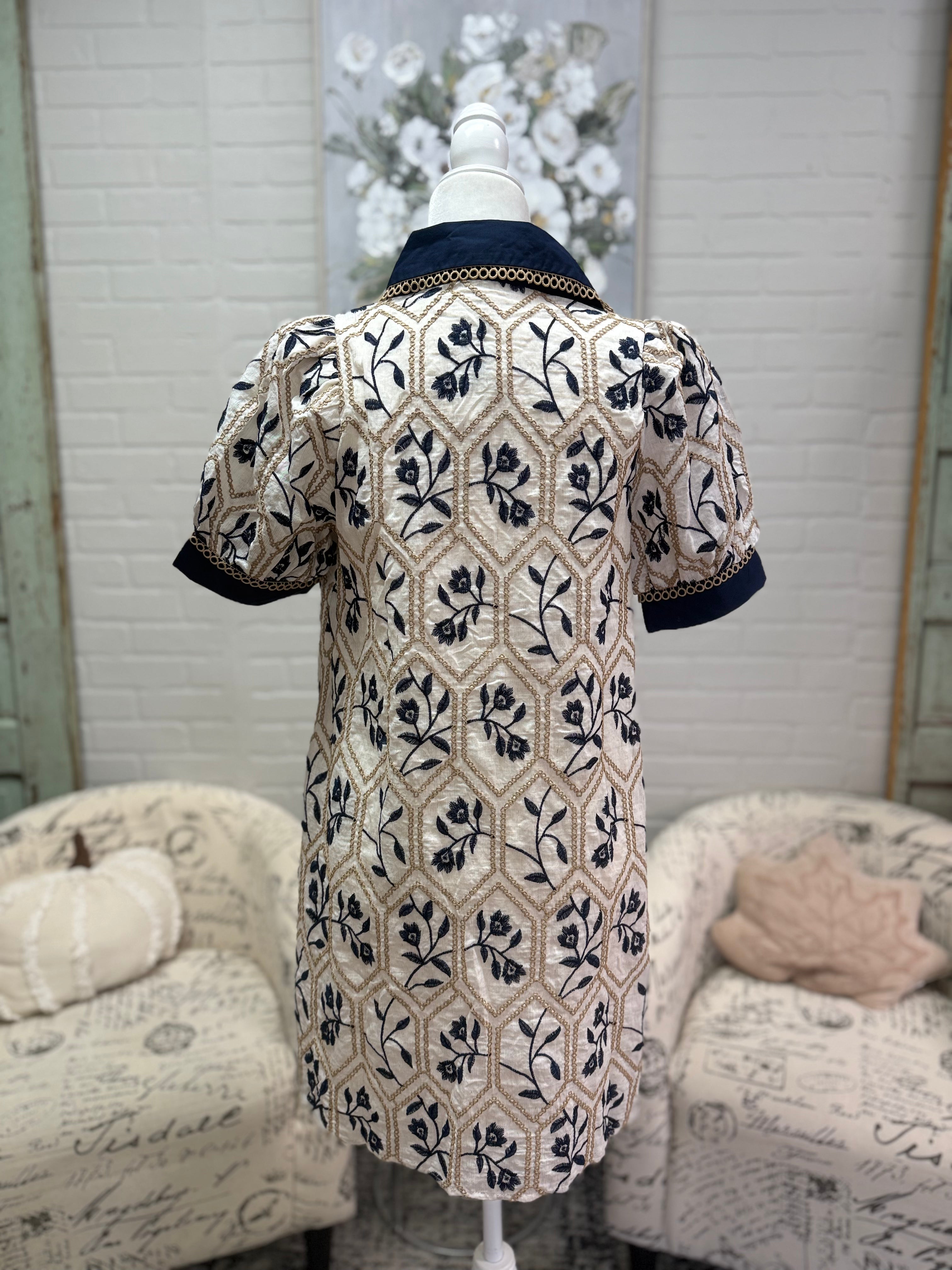 Navy Embroidered Dress