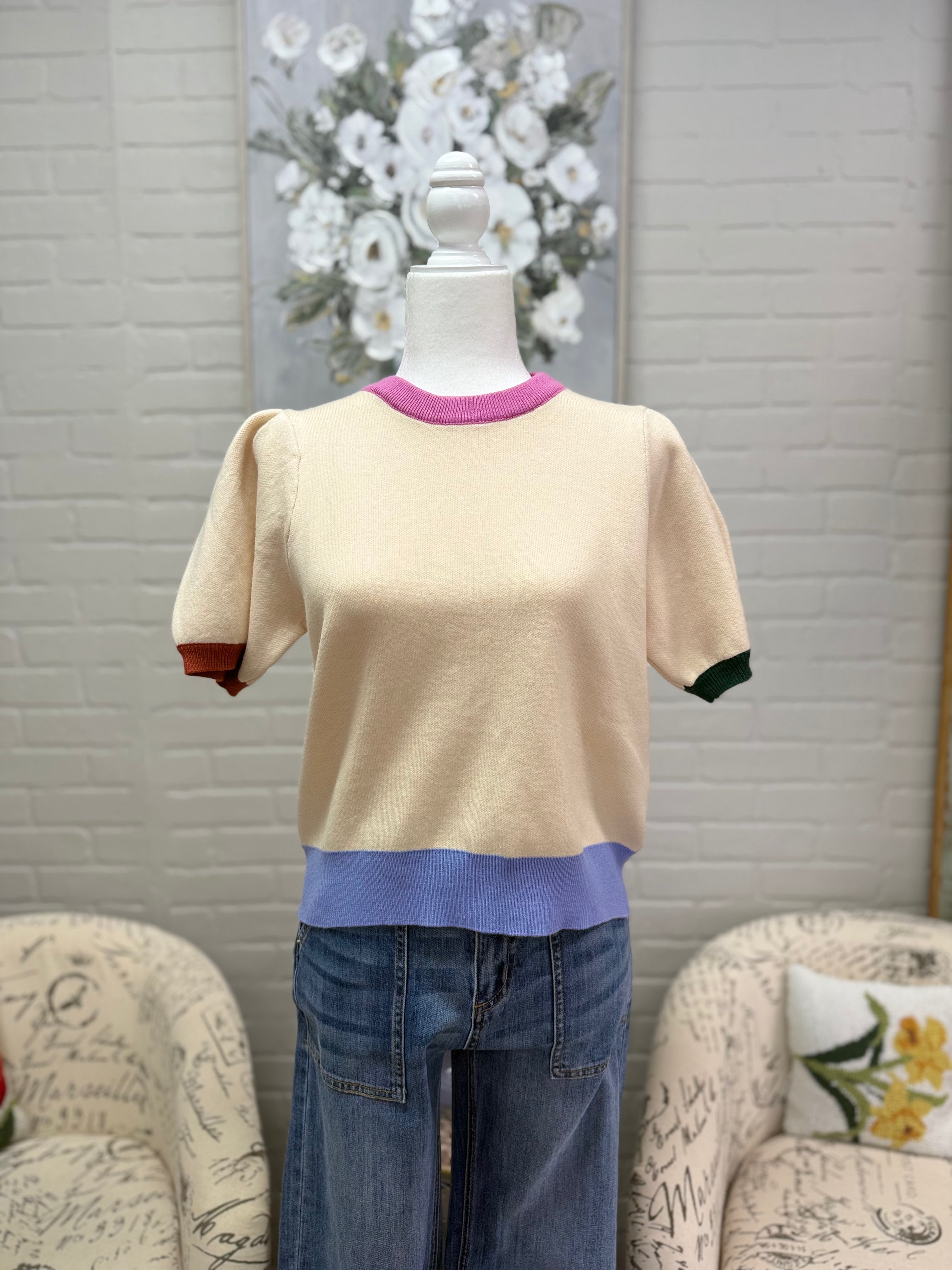 Cream Colorblock Sweater