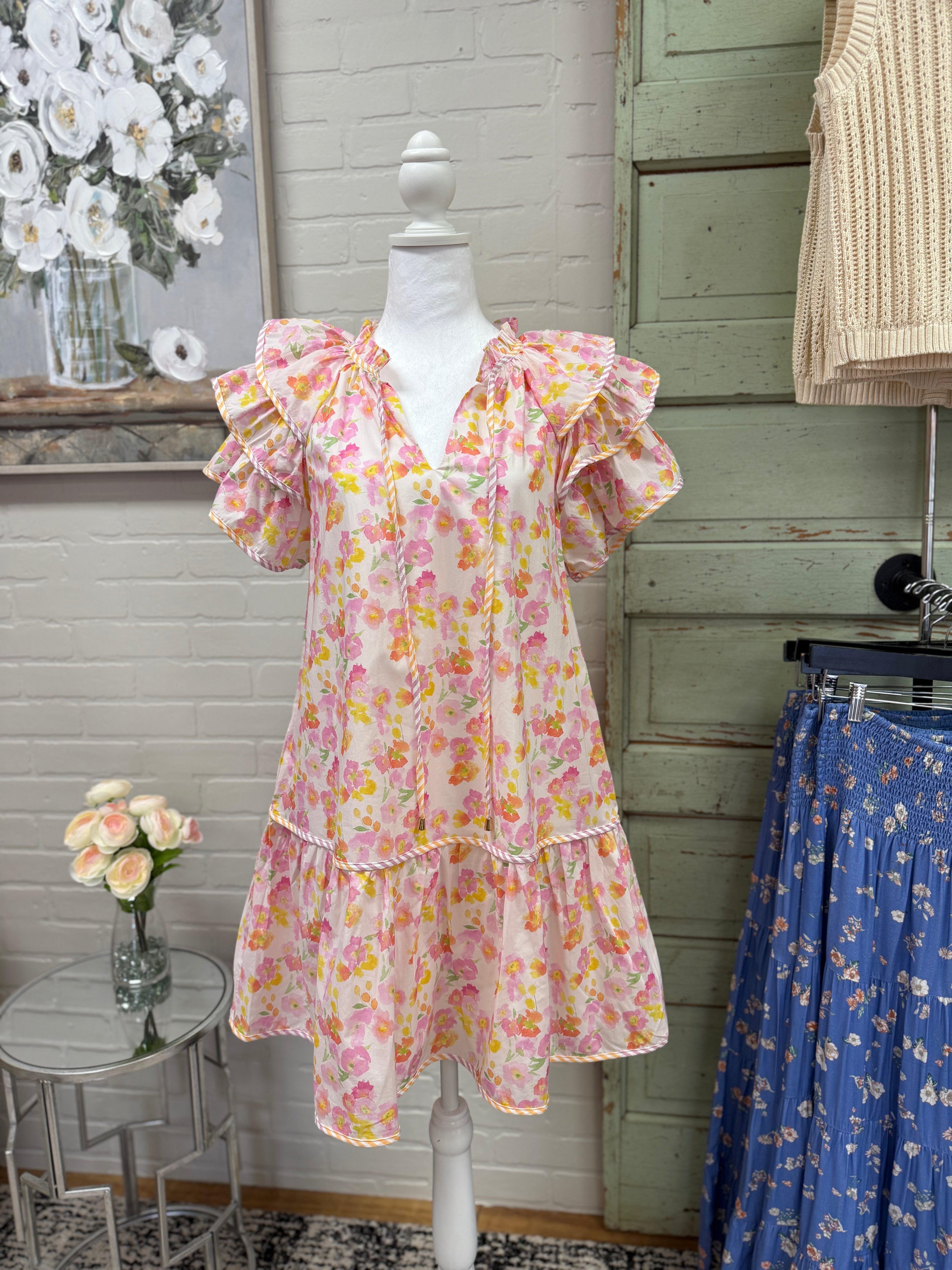 Pink Watercolor Floral Dress