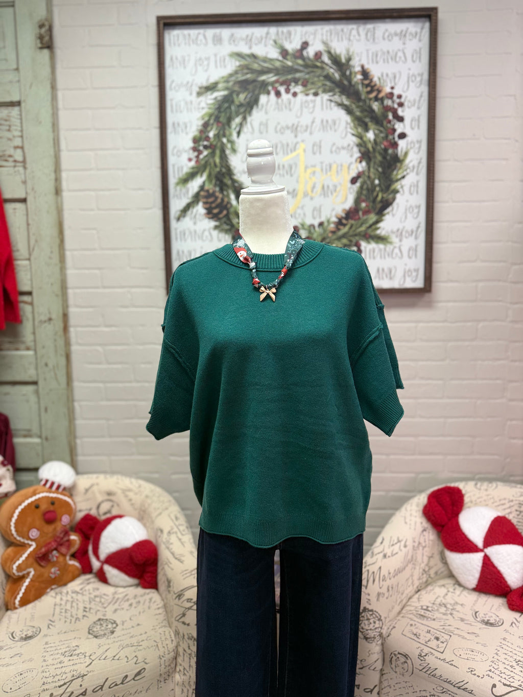 Hunter Green Short Sleeve Sweater