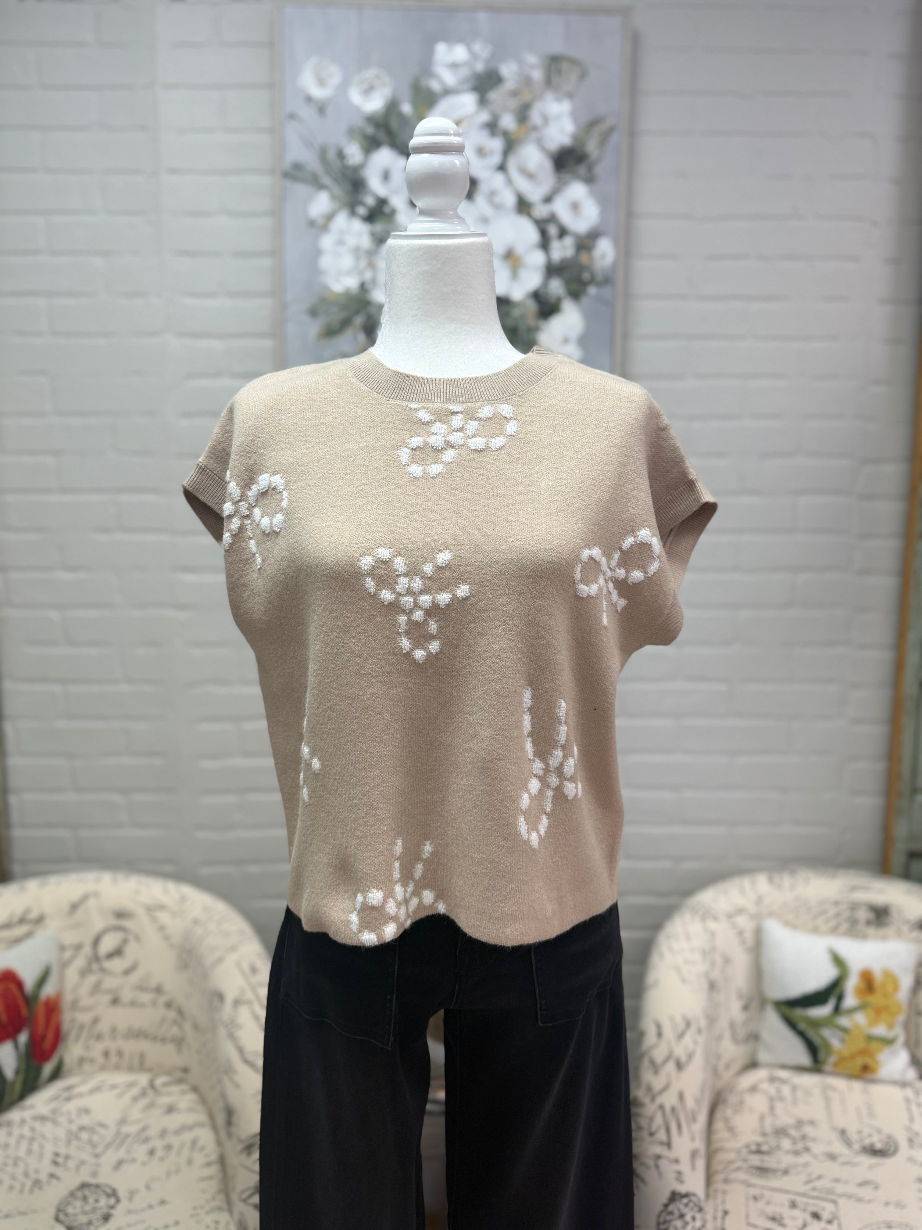 Taupe Bow Sleeveless Sweater