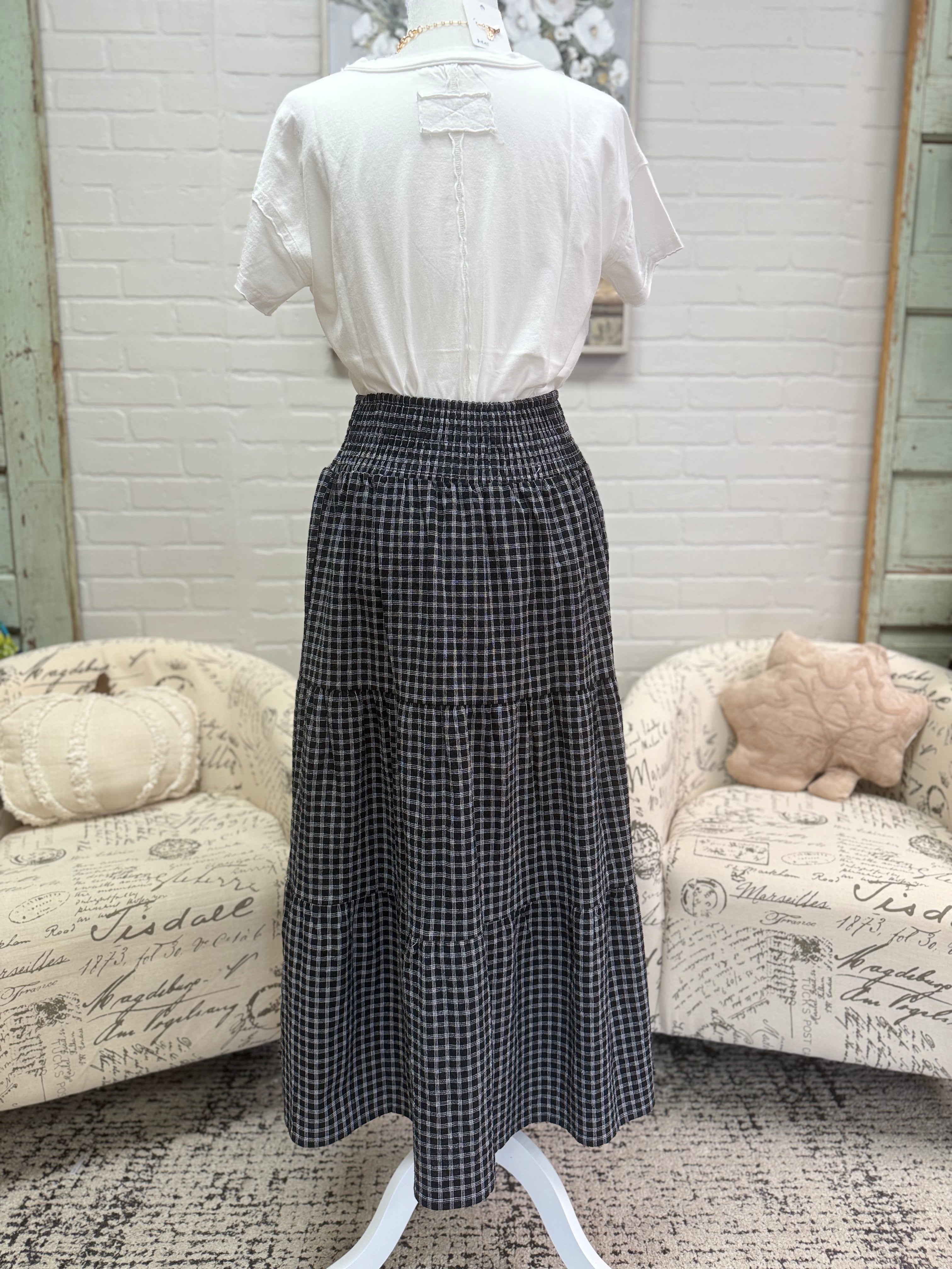 Black Plaid Midi Skirt