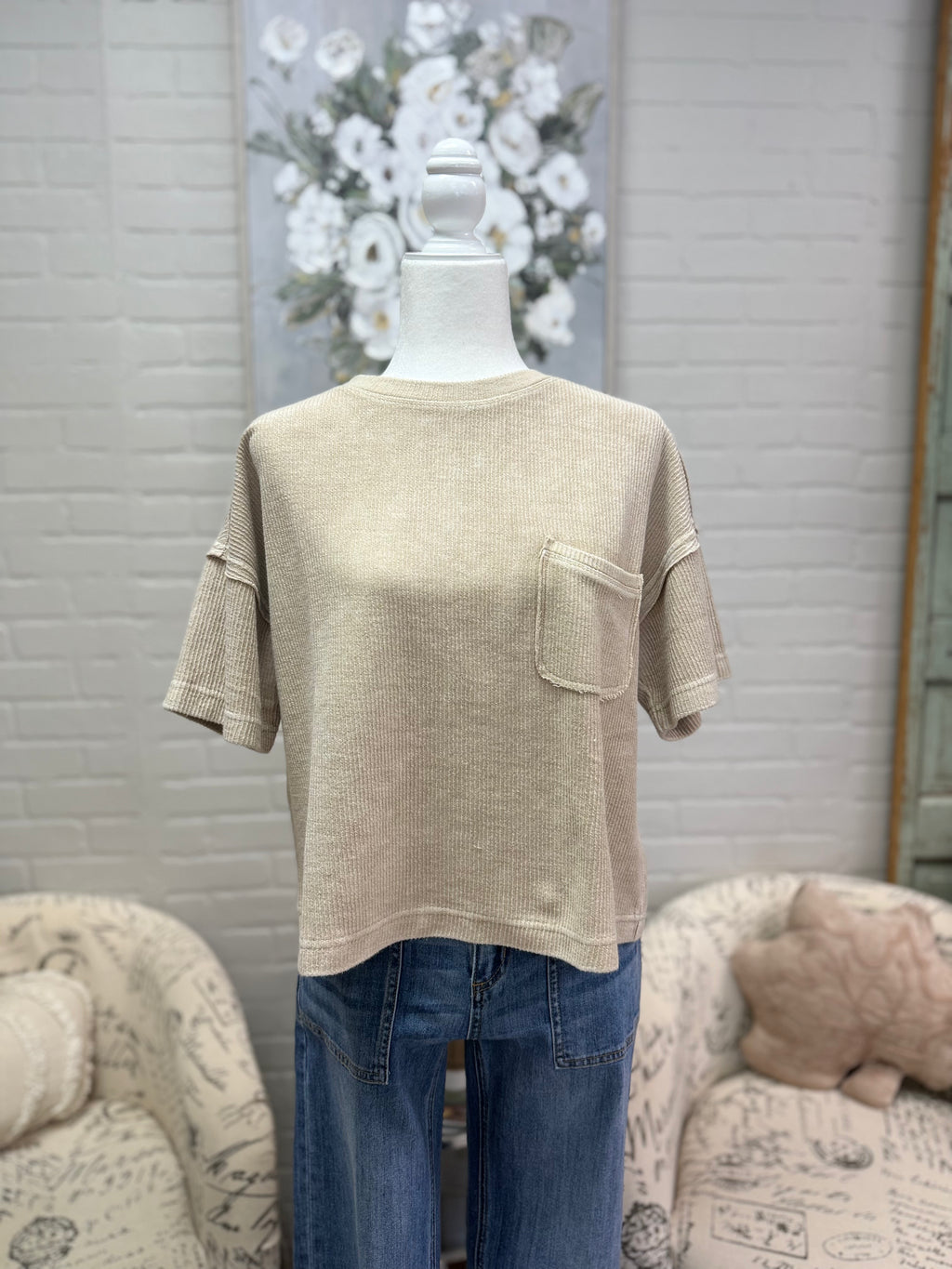 Khaki Washed Ribbed Shirt