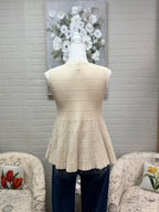 Cream Ribbed Peplum Top