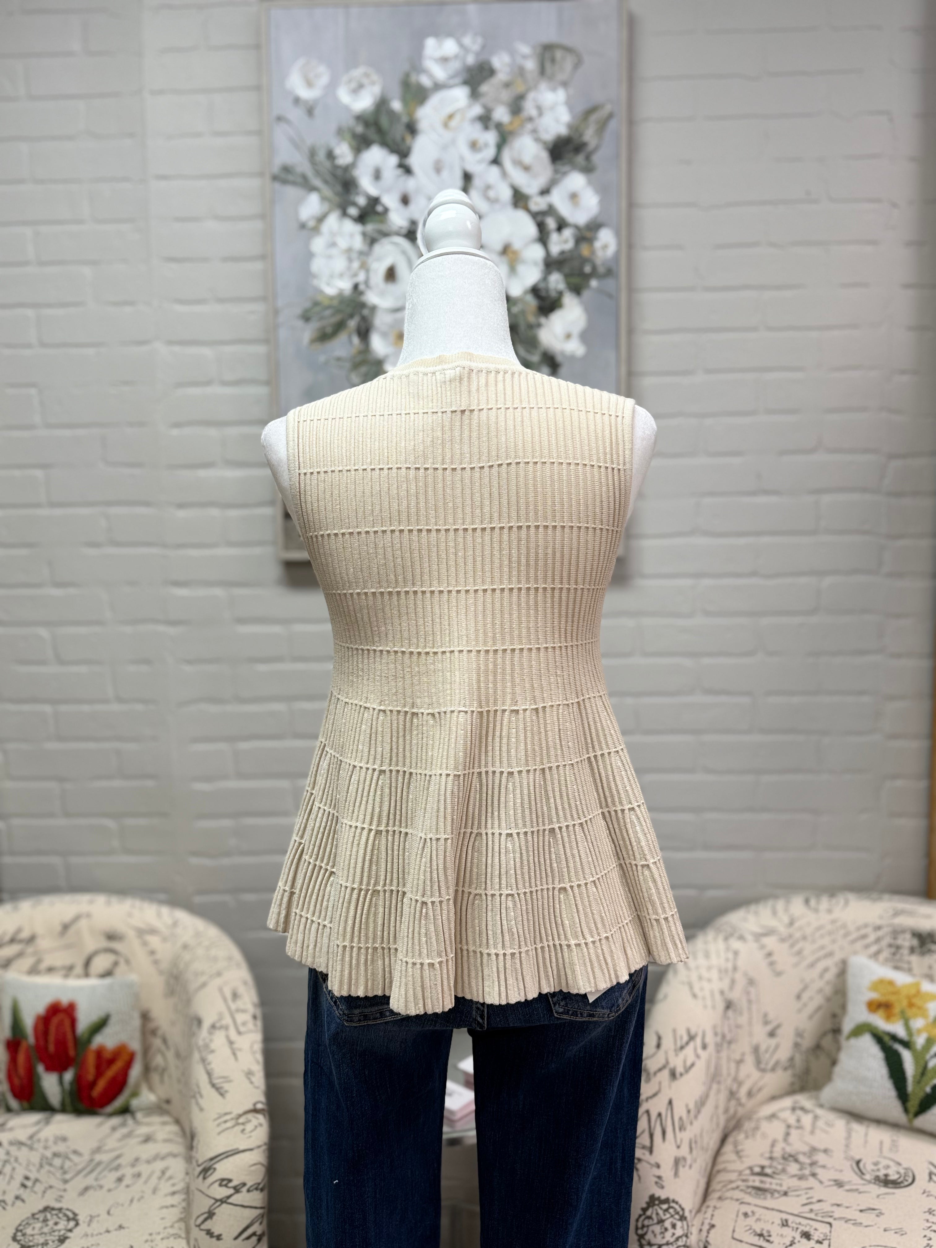 Cream Ribbed Peplum Top